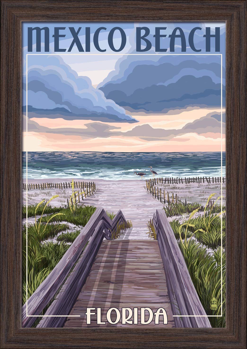 12x18 Mexico Beach Florida Giclee Fine Art Print - Recycled Wood Frame in Espresso Brown - Coastal Decor for Living Room, Bedroom & Office