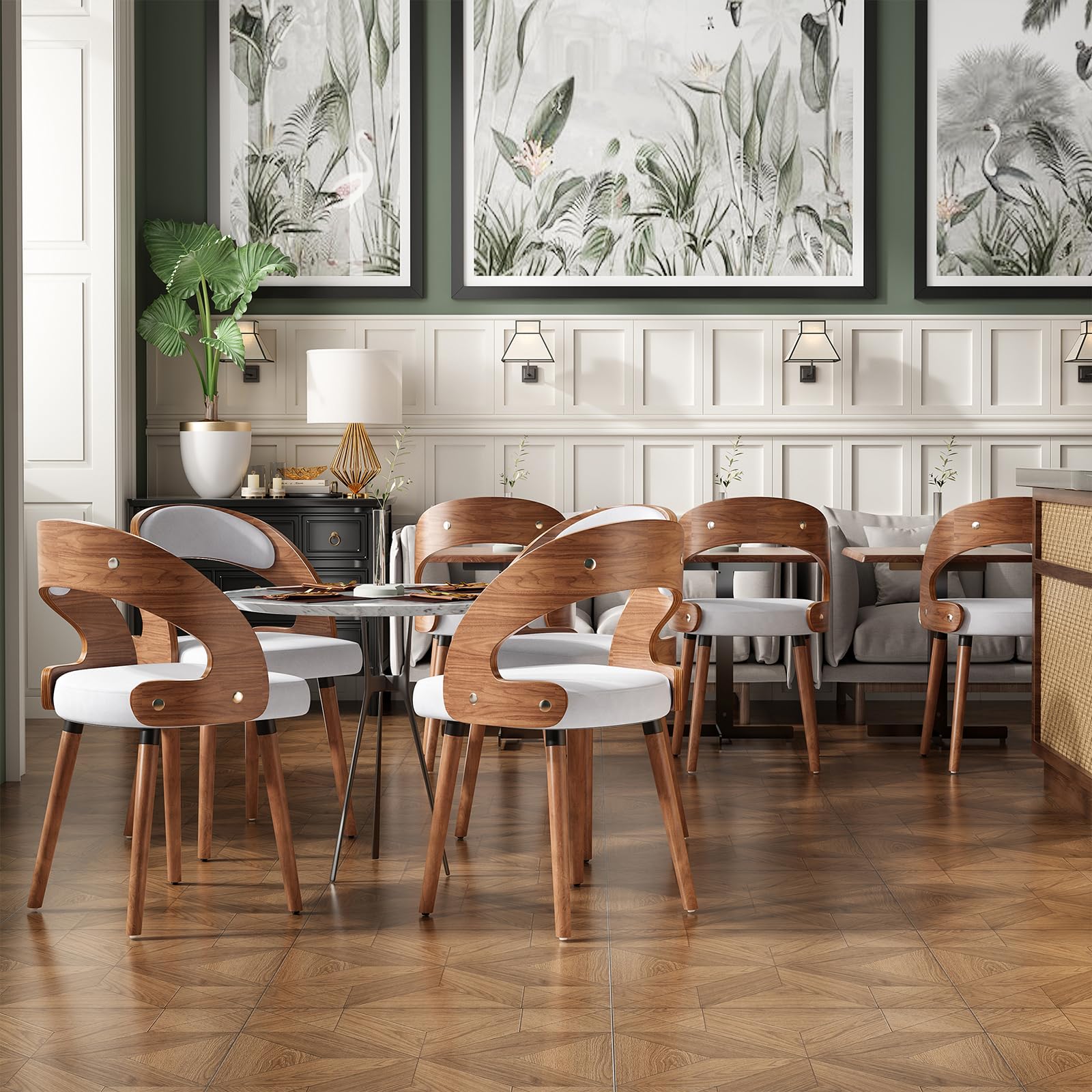 Farini Modern Upholstered Wood Dining Chairs with Curved Backrest - Set of 2, Beige Fabric Kitchen & Dining Room Chairs for Home, Restaurant, and Office Use
