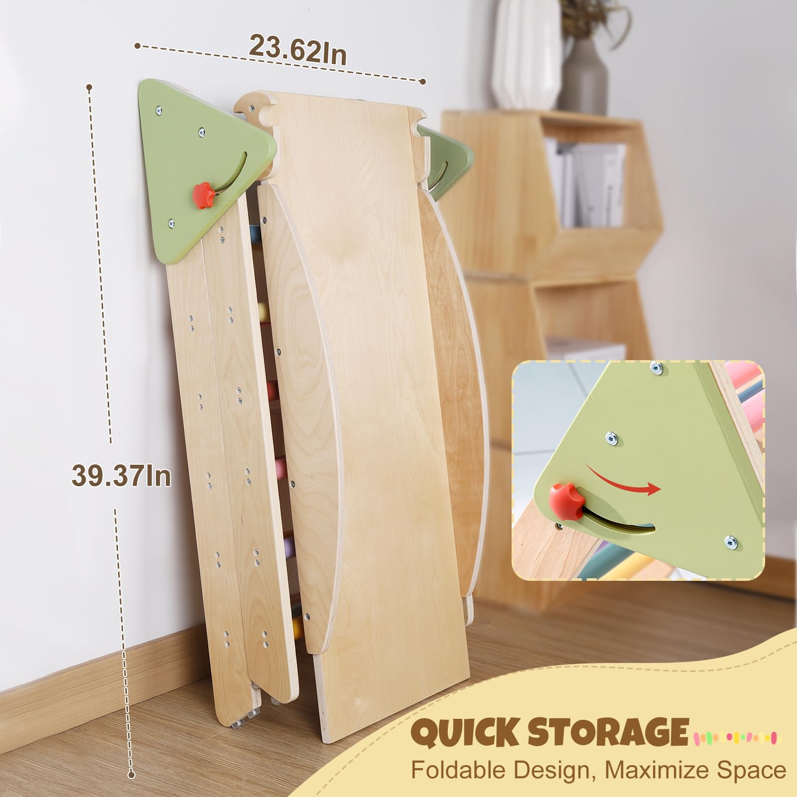 5-in-1 Montessori Wooden Climbing Set for Toddlers - Foldable Pikler Triangle, Reversible Slide & Indoor Play Gym - Safe Baby Climbing Toys for Home Playroom, Nursery or Daycare - Encourages Motor Skills Development