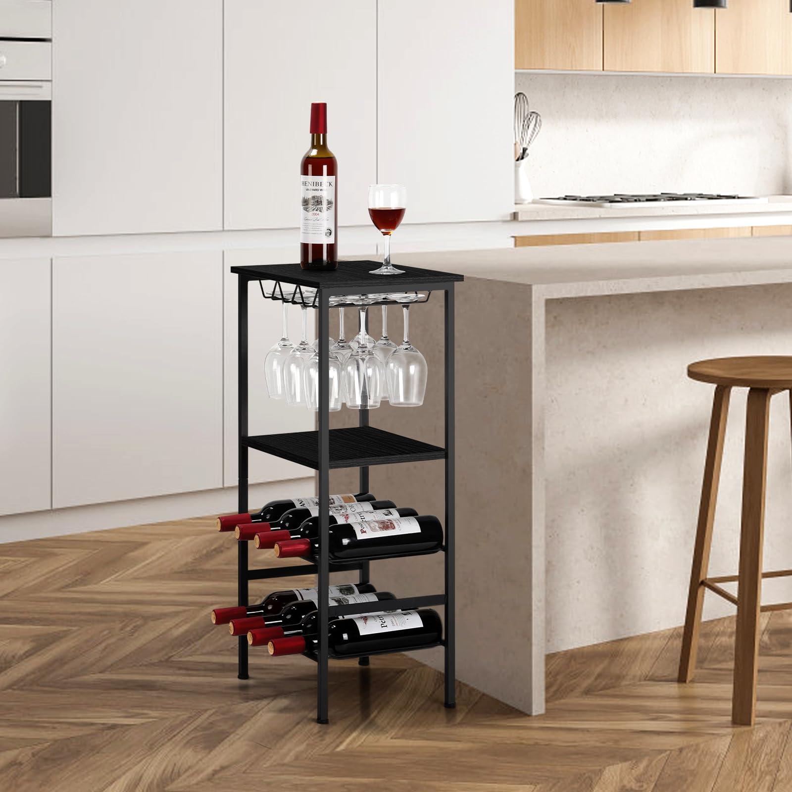 NANANARDOSO 8-Bottle Wine Rack Holder Stand - Black Metal Wine Storage Shelf for Kitchen, Dining Room & Bar Counter | Perfect for Home Entertaining, Wine Display & Space-Saving Organization