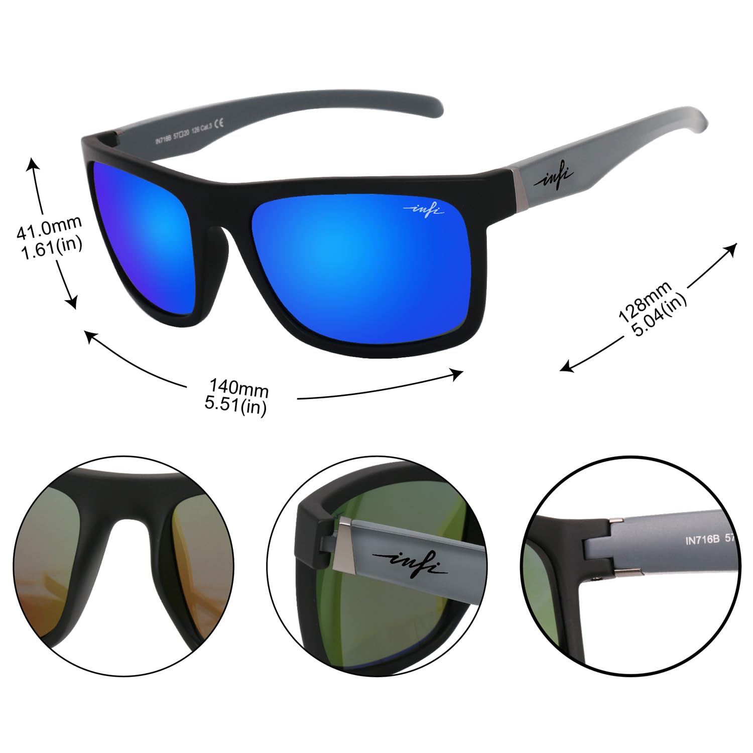 **INFI Polarized Sunglasses for Men - UV400 Protection, Anti-Glare Mirrored Lenses for Fishing, Driving & Running - Lightweight Sport & Outdoor Eyewear**