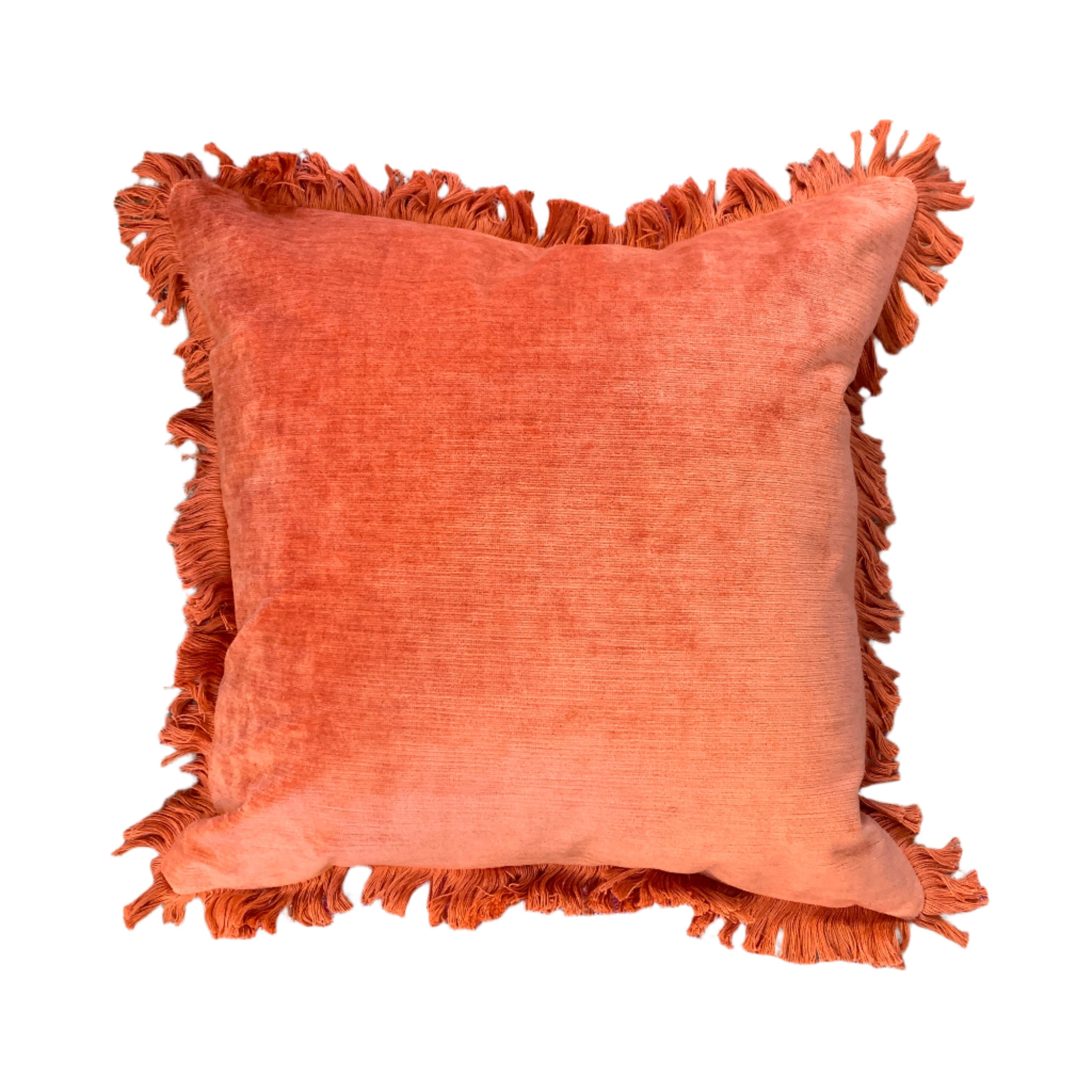 Soft Coral Velvet 55x55cm Fringed Throw Pillow Cover - Cozy Home Decor for Sofa, Bed & Living Room - Perfect for Relaxing & Adding Warmth to Your Space