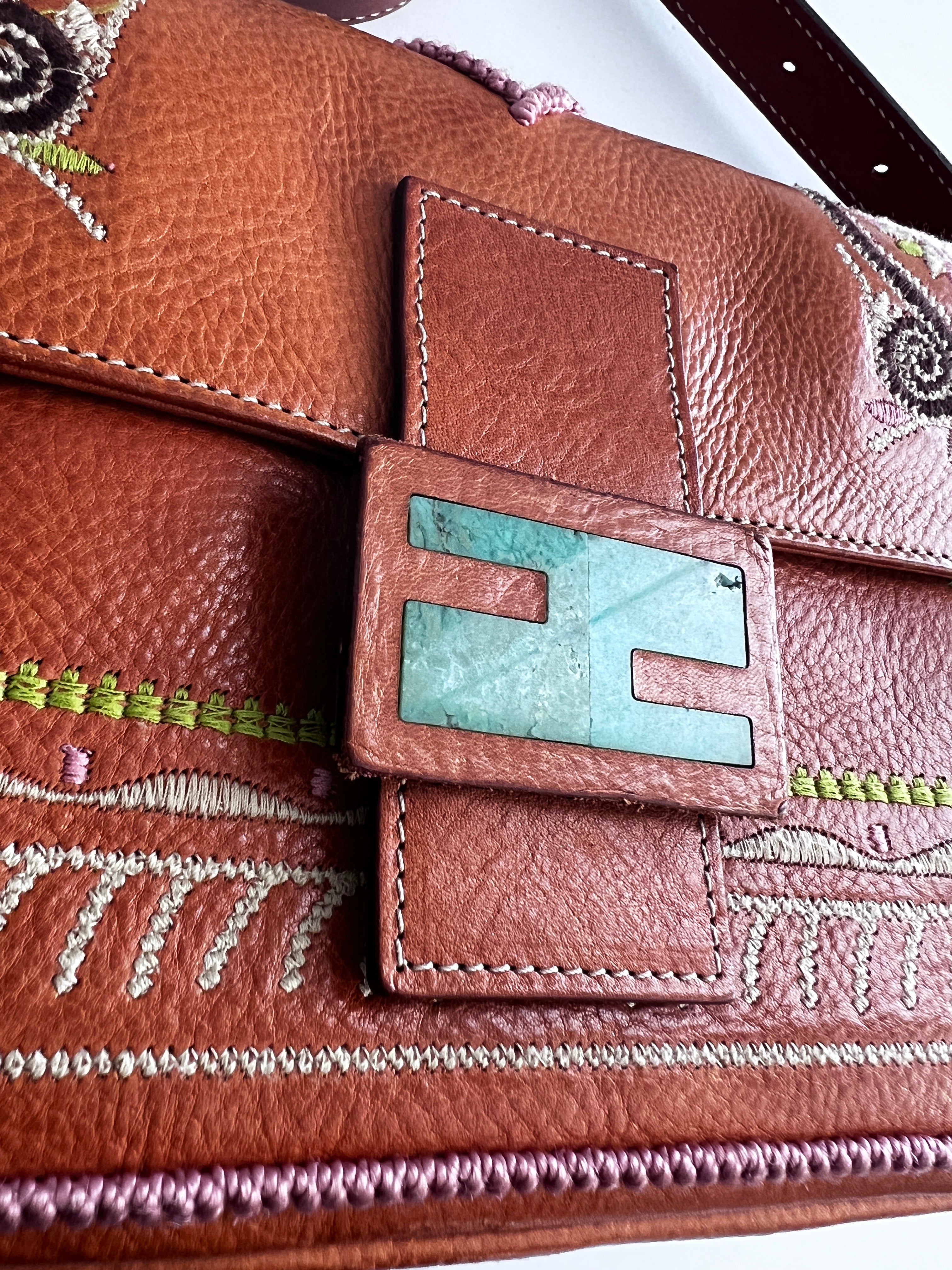 Fendi Embroidered Leather Baguette Bag - Luxury Designer Handbag for Women | Perfect for Evening Parties, Date Nights & Special Occasions