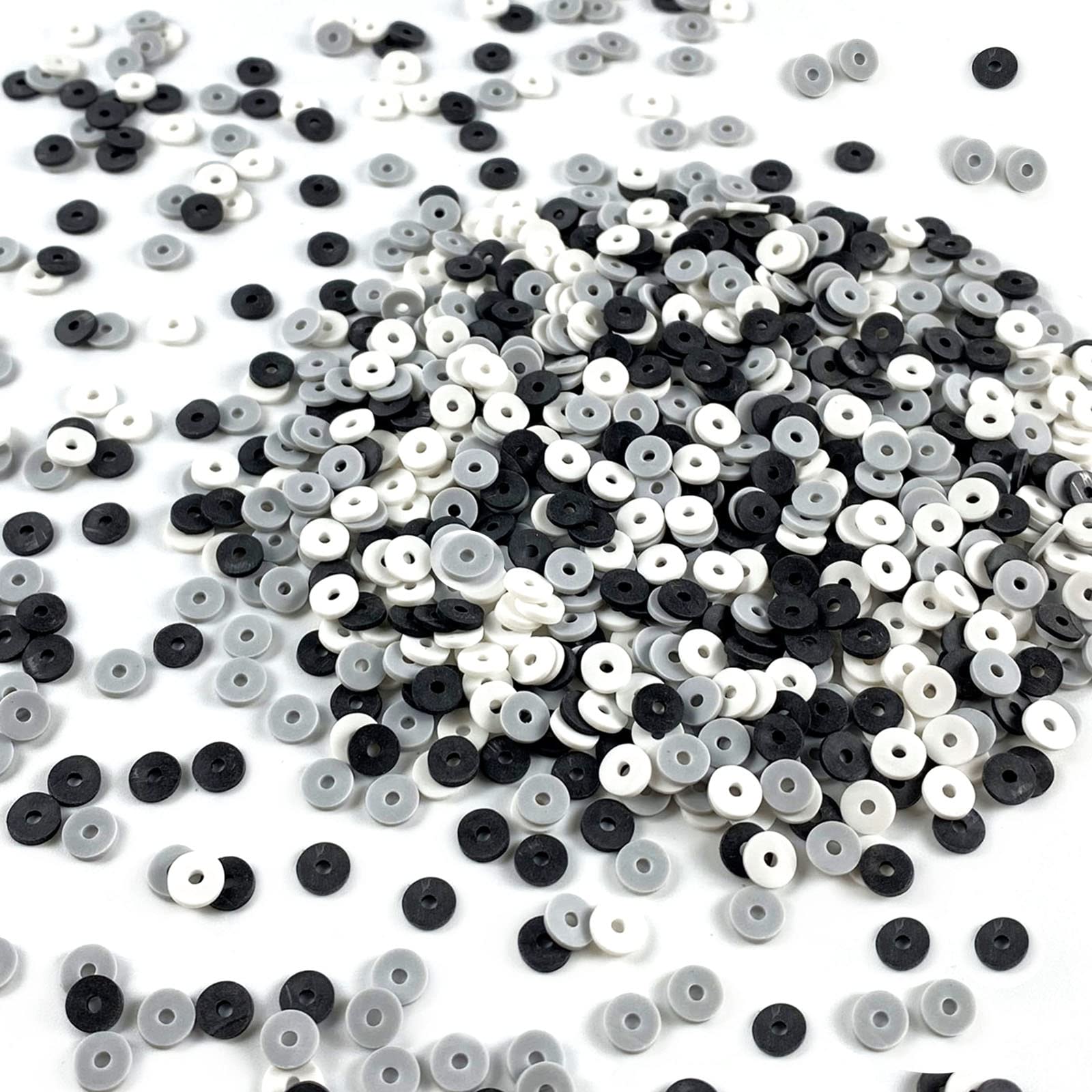 4000Pcs White Black Gray Polymer Clay Beads - 6mm Heishi Beads for DIY Jewelry Making, Bracelets, Necklaces, Earrings - Perfect for Crafting, Gifts & Boho Style Accessories