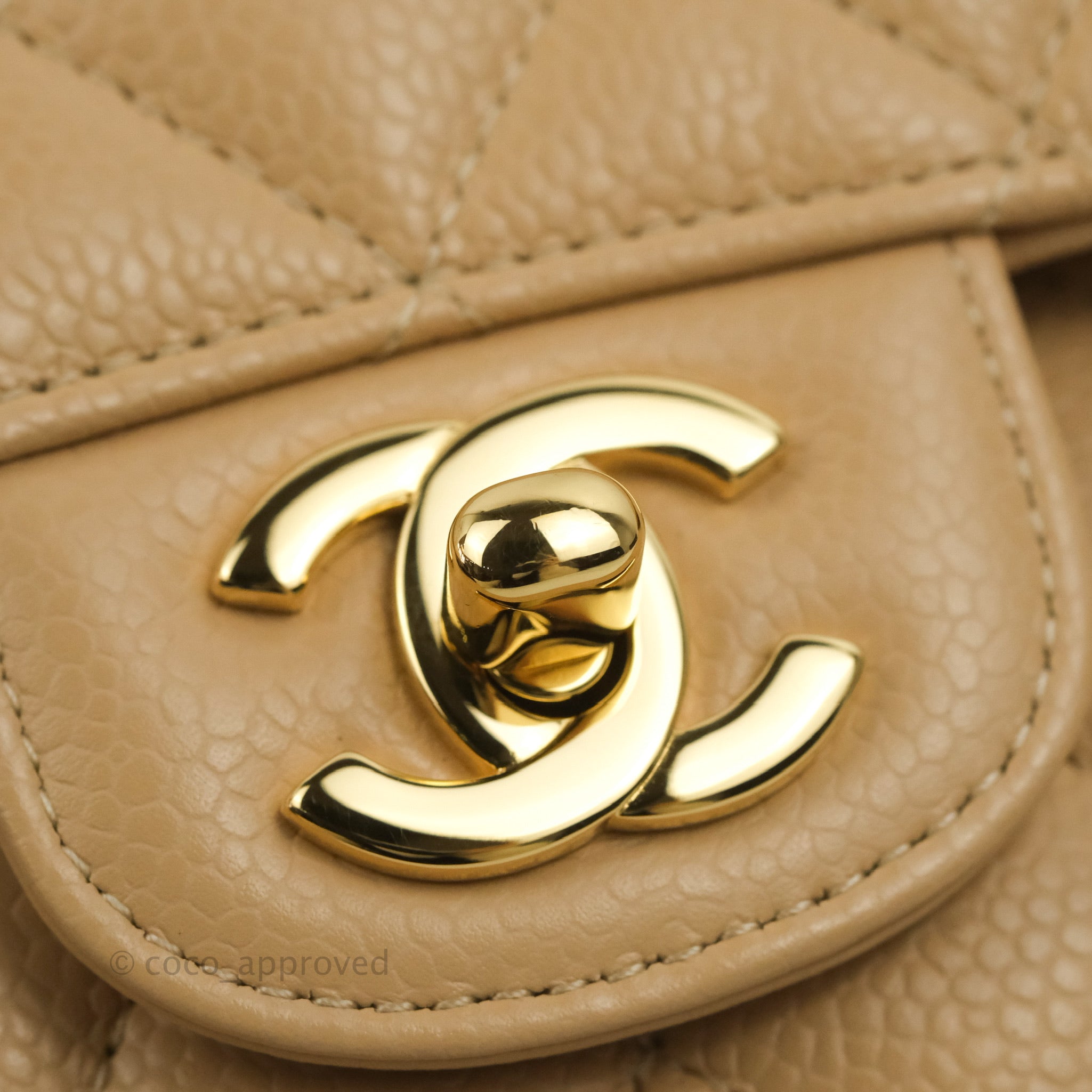 Chanel Classic Medium Flap Bag Quilted Beige Caviar Leather with Gold Hardware - Luxury Crossbody Purse for Women, Perfect for Work, Date Night & Special Occasions