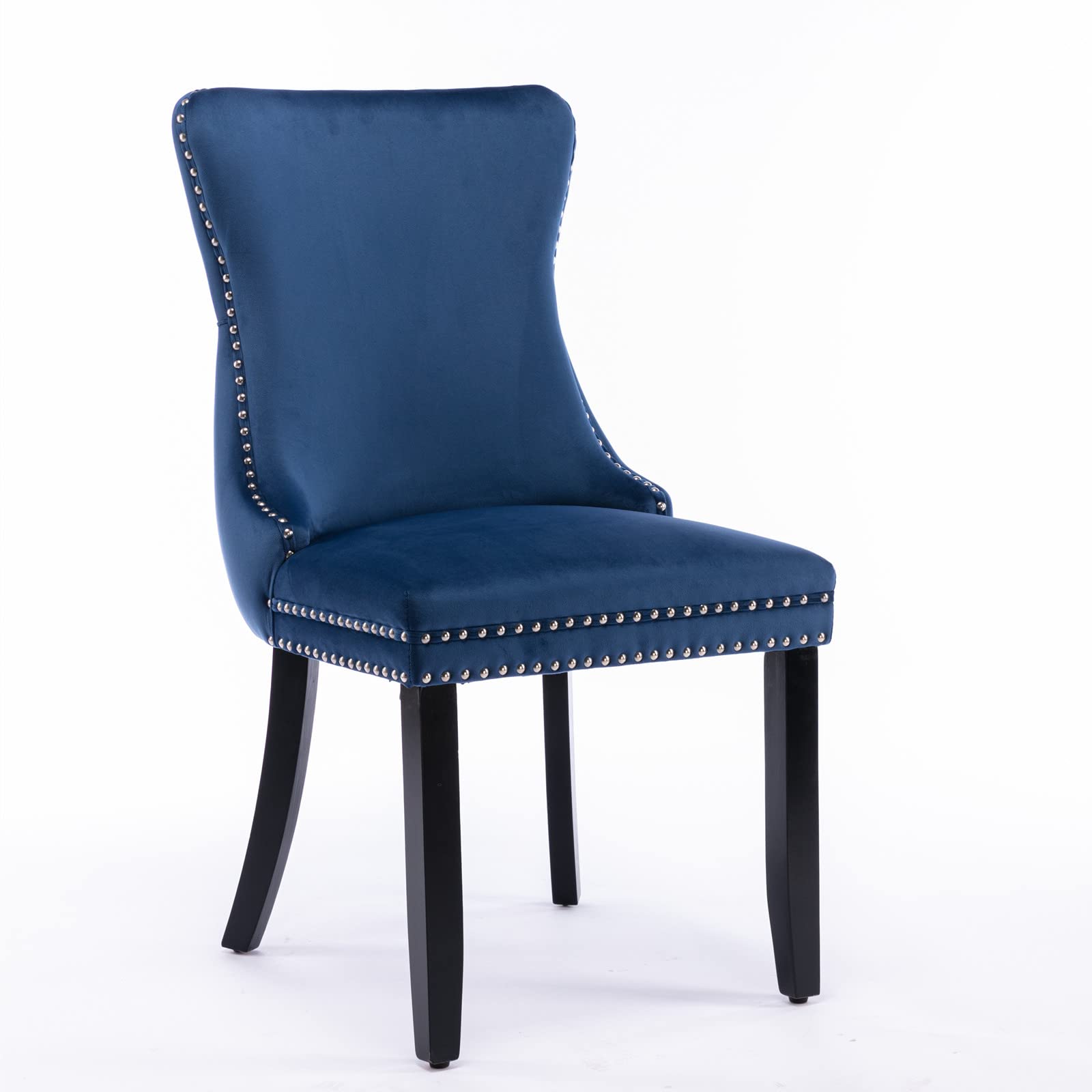 Merax Dining Chairs Set of 2 - Upholstered Wingback Chairs with Nailhead Trim & Solid Wood Legs (Blue & Wood) - Perfect for Dining Room, Kitchen, Breakfast Nook & Home Decor