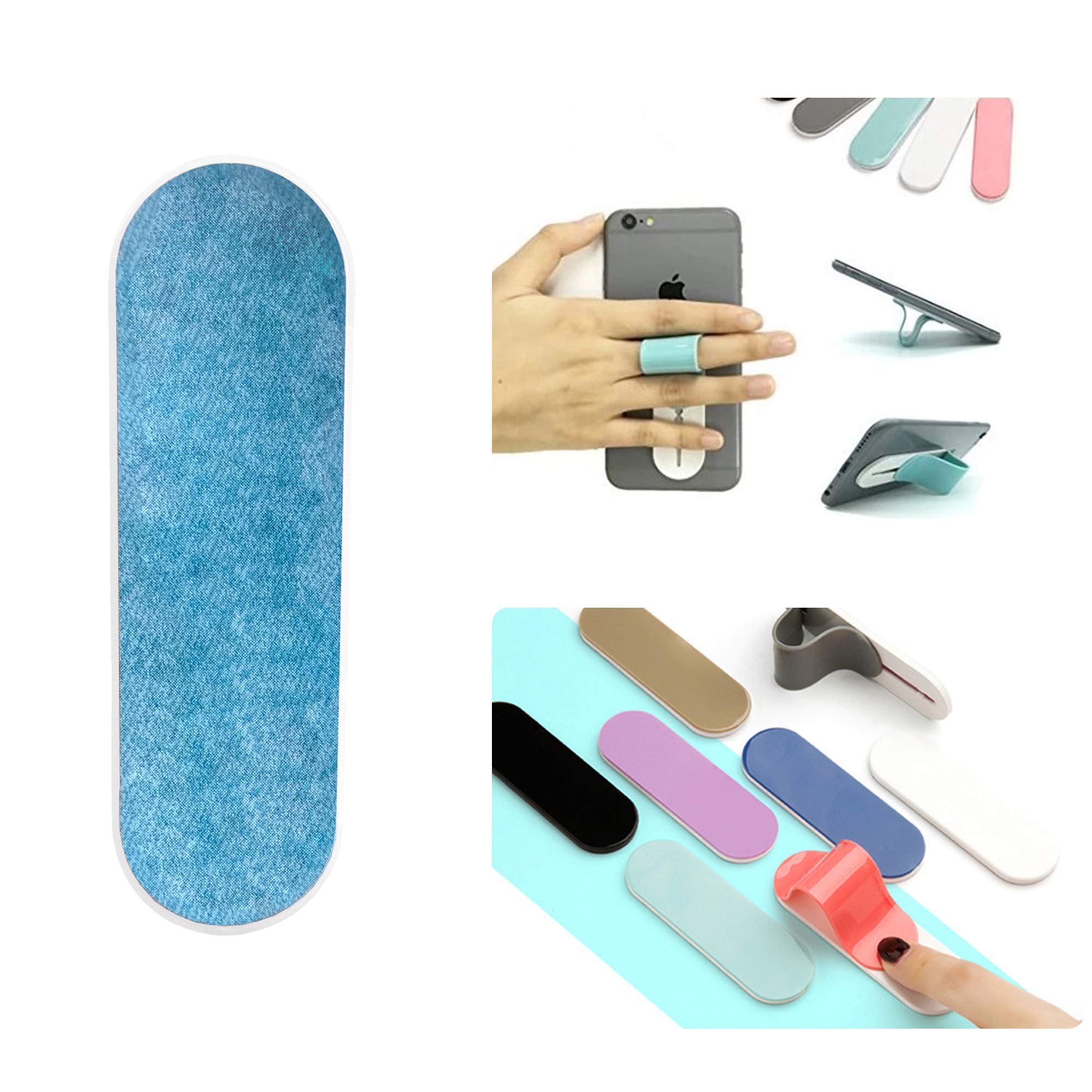 ZOQIZA Universal Phone Grip Holder - Portable Finger Strap with Kickstand, Anti-Slip Phone Loop for iPhone 15/14/13/12 Pro Max, Samsung Galaxy S23/S22 (Denim Light Blue) - Perfect for One-Hand Use, Video Watching & Selfies