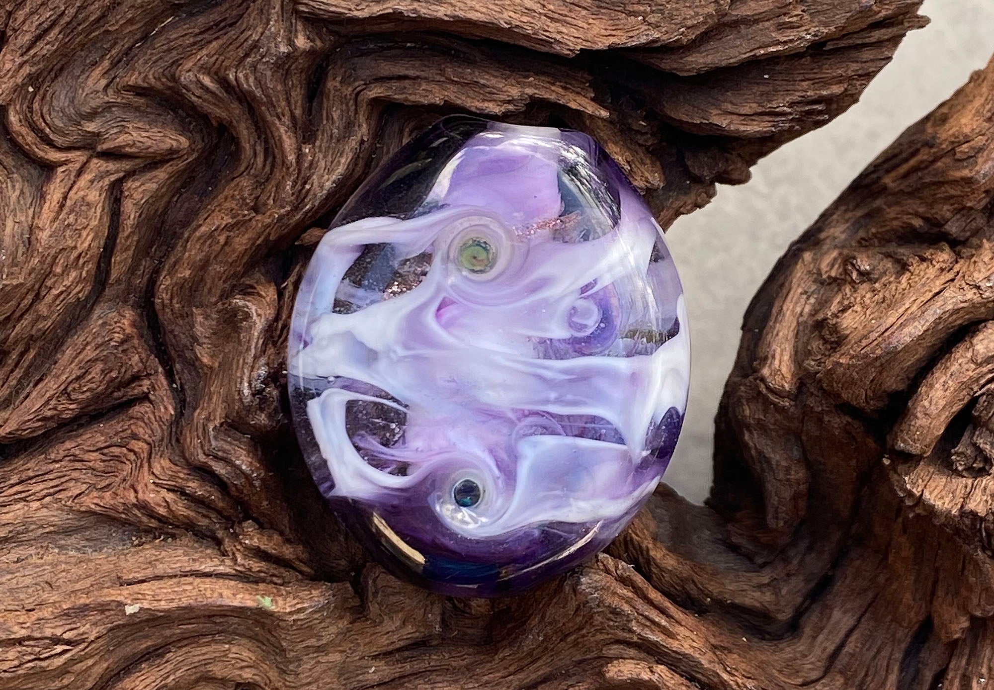 Handmade Purple Swirl Lampwork Glass Focal Bead - Unique SRA Artisan Jewelry Component for Necklaces, Bracelets & DIY Crafting Projects