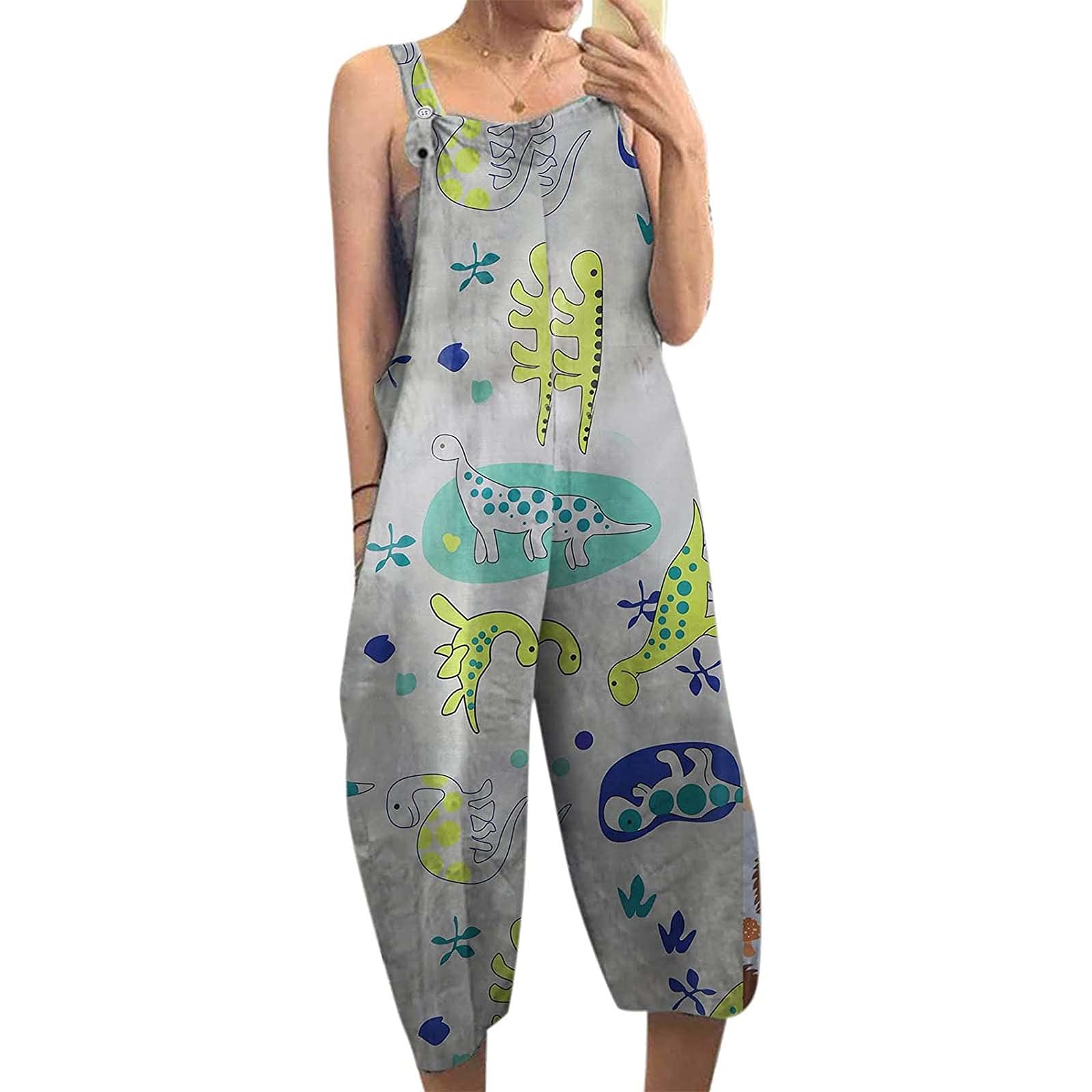 Women's Sleeveless Jumpsuit with Pockets - Large Size Floral Print Casual Wide Leg Cropped Romper for Summer Outfits, Beach Vacations & Date Nights