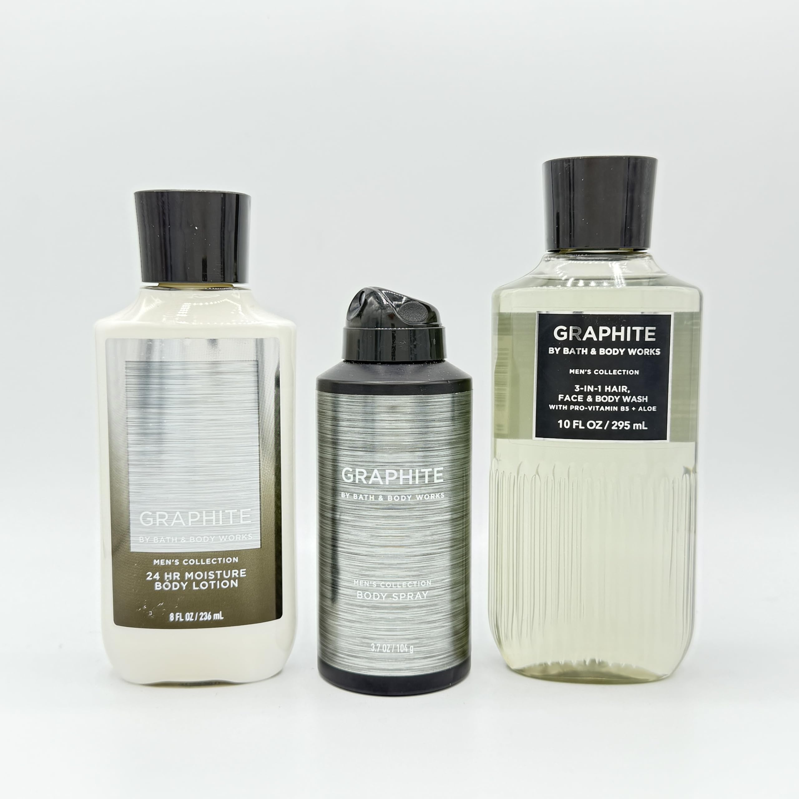 Premium Graphite Scented Men's 3-Piece Bath & Body Gift Set - Moisturizing Lotion, Refreshing Body Spray & Hydrating Hair & Face Wash | Perfect for Gifts, Travel & Daily Skincare Routine