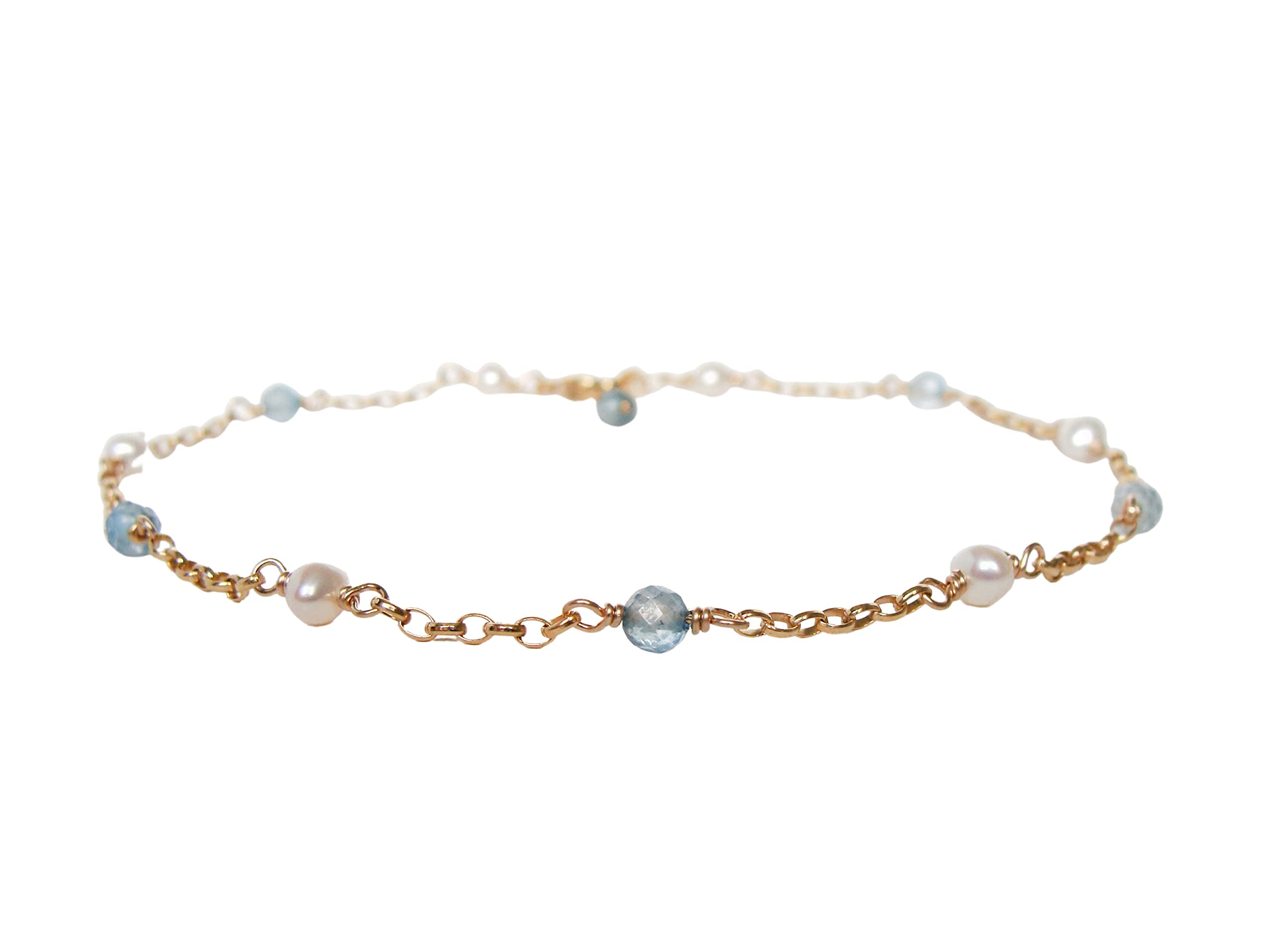 Gold Blue Topaz Pearl Anklet - Adjustable Gold-Filled Handmade Jewelry with Genuine Gemstones | Perfect for Weddings, Beach Vacations & Boho Fashion
