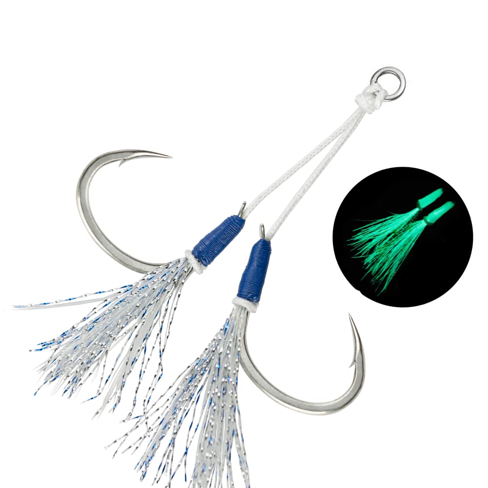 OCEAN CAT Butterfly Glow Assist Fishing Hooks - Stainless Steel Circle Jigging Hooks for Slow/Fast Fall (Size 2/0-6/0) - Perfect for Saltwater & Freshwater Fishing, Night Fishing & Deep Sea Jigging