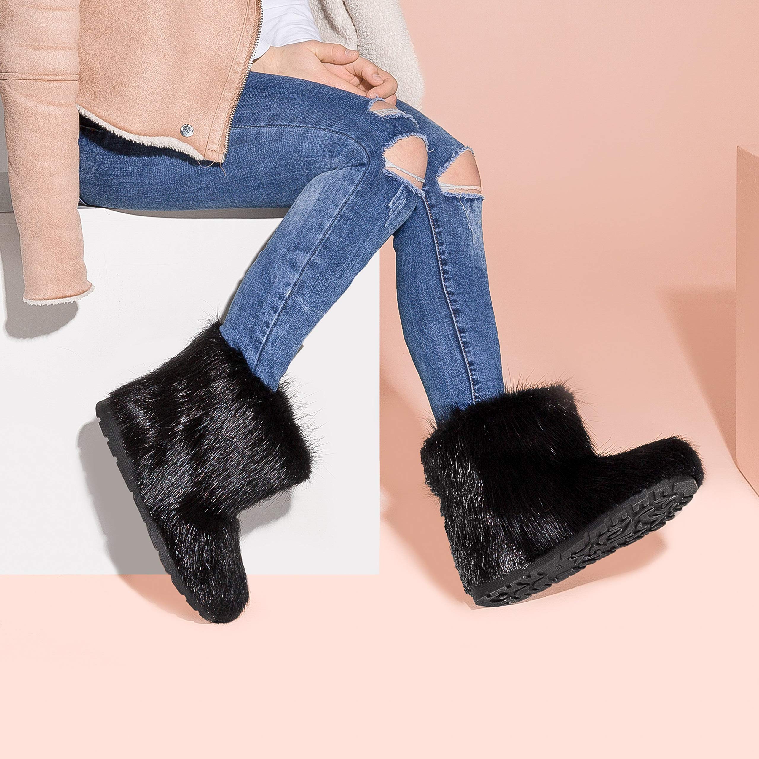 Women's Black Fur Boots - Warm Mukluk & Yeti Style Winter Snow Boots with Long Nutria Fur | Cozy & Stylish for Cold Weather, Snow Days & Outdoor Adventures