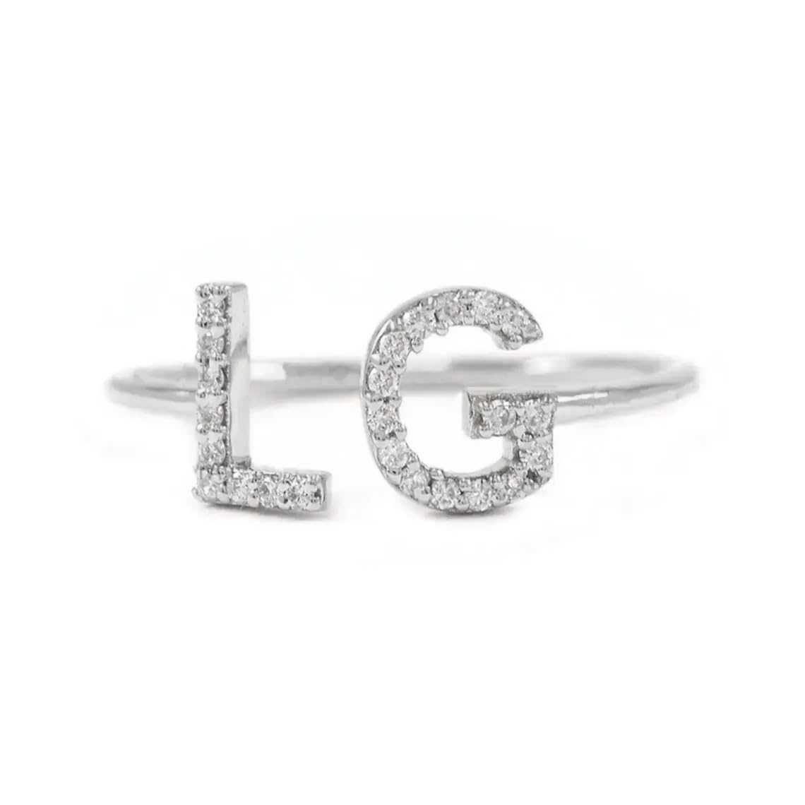 Personalized Initial L & G Letter Ring - 0.14 Ct Natural Diamond (SI Clarity, G-H Color) - 14K Solid Yellow Gold Cuff Ring for Women - Elegant Statement Jewelry for Anniversary, Birthday & Everyday Wear