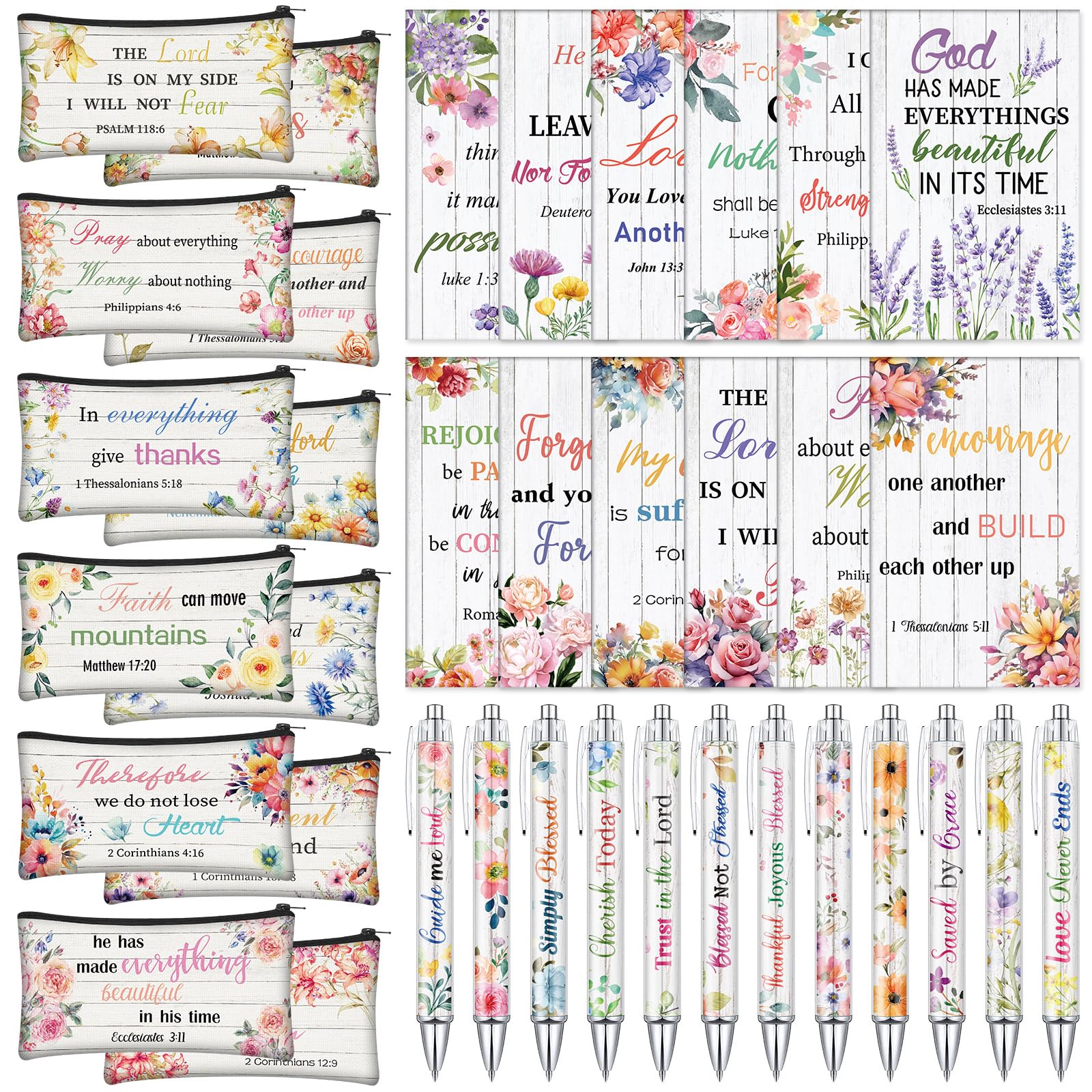 36 Pcs Christian Gift Set - 12 Bible Pens, 12 Notebooks & 12 Case Bags - Religious Gifts for Women & Men - Bible Study Journaling Supplies - Perfect for Church, Office & Daily Devotional Use