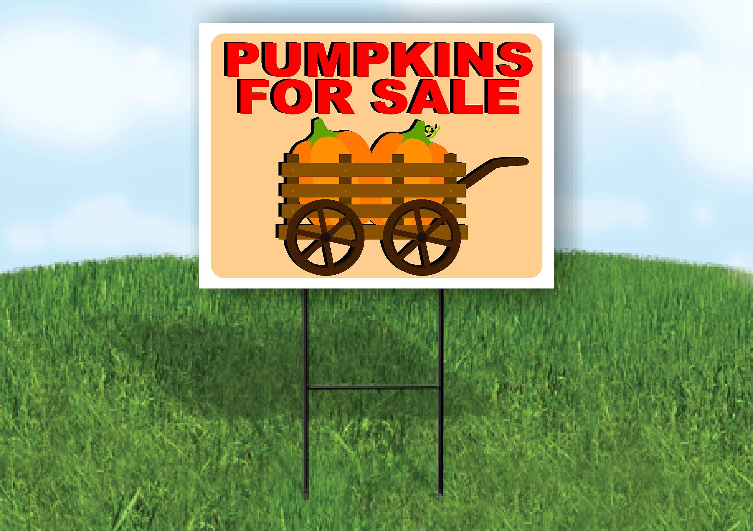 Double-Sided Pumpkin Cart Yard Sign with Stand - Perfect for Halloween Decor