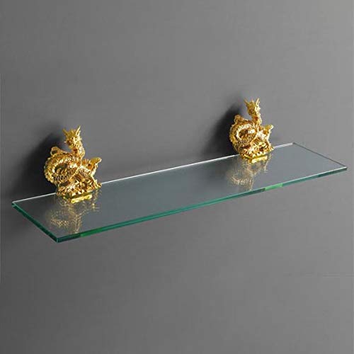 Premium Gold Dragon Design Wall Mounted Towel Holder & Bathroom Accessories Set - Luxury Towel Ring, Toilet Paper Holder, Tissue Box (Single Glass Shelf) for Modern & Vintage Bathroom Decor