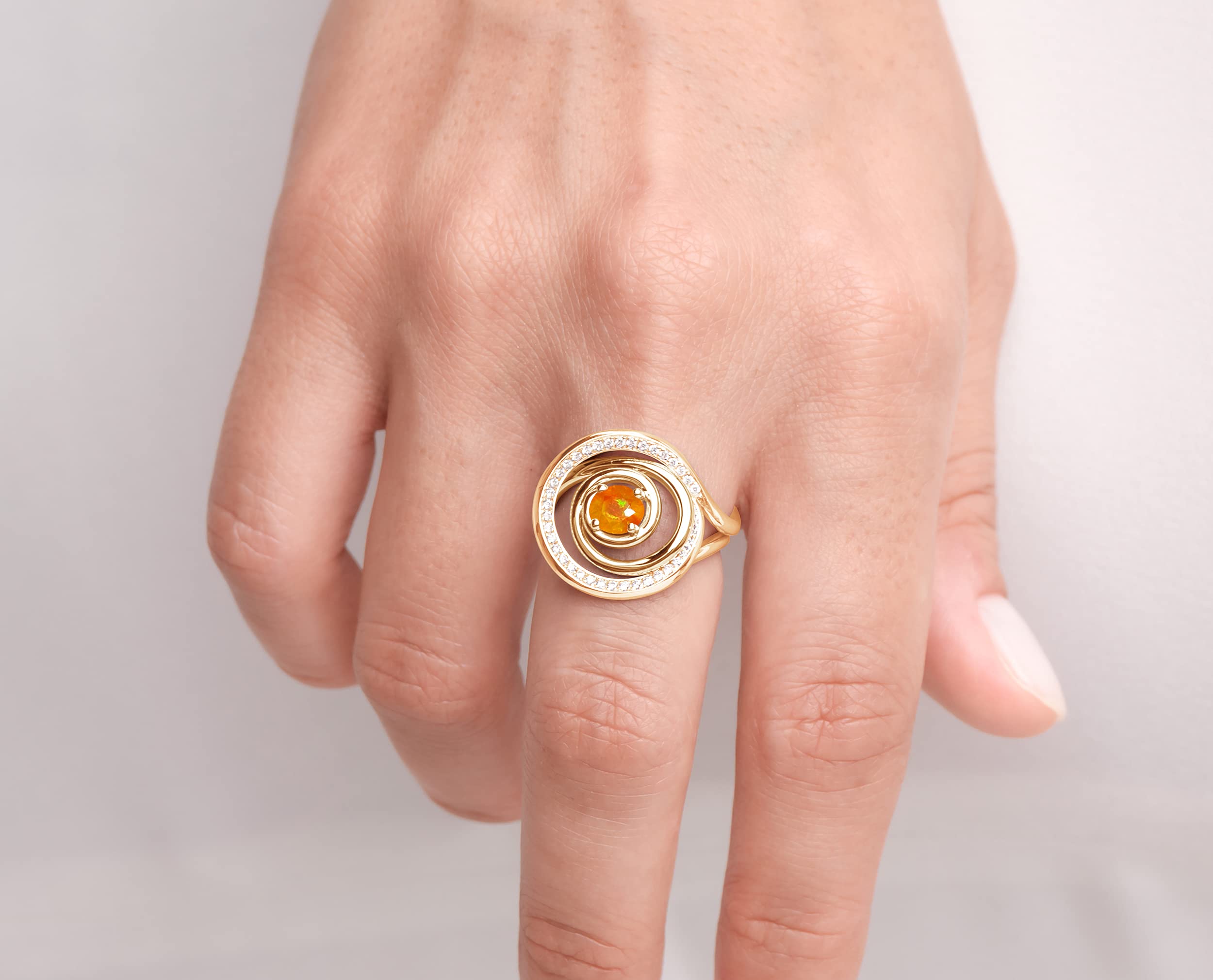 Fire Opal Alternative Engagement Ring for Women - Minimalist Solitaire Gold Ring - Unique Orange Opal Wedding Band - Perfect for Proposals, Anniversaries & Everyday Elegance
