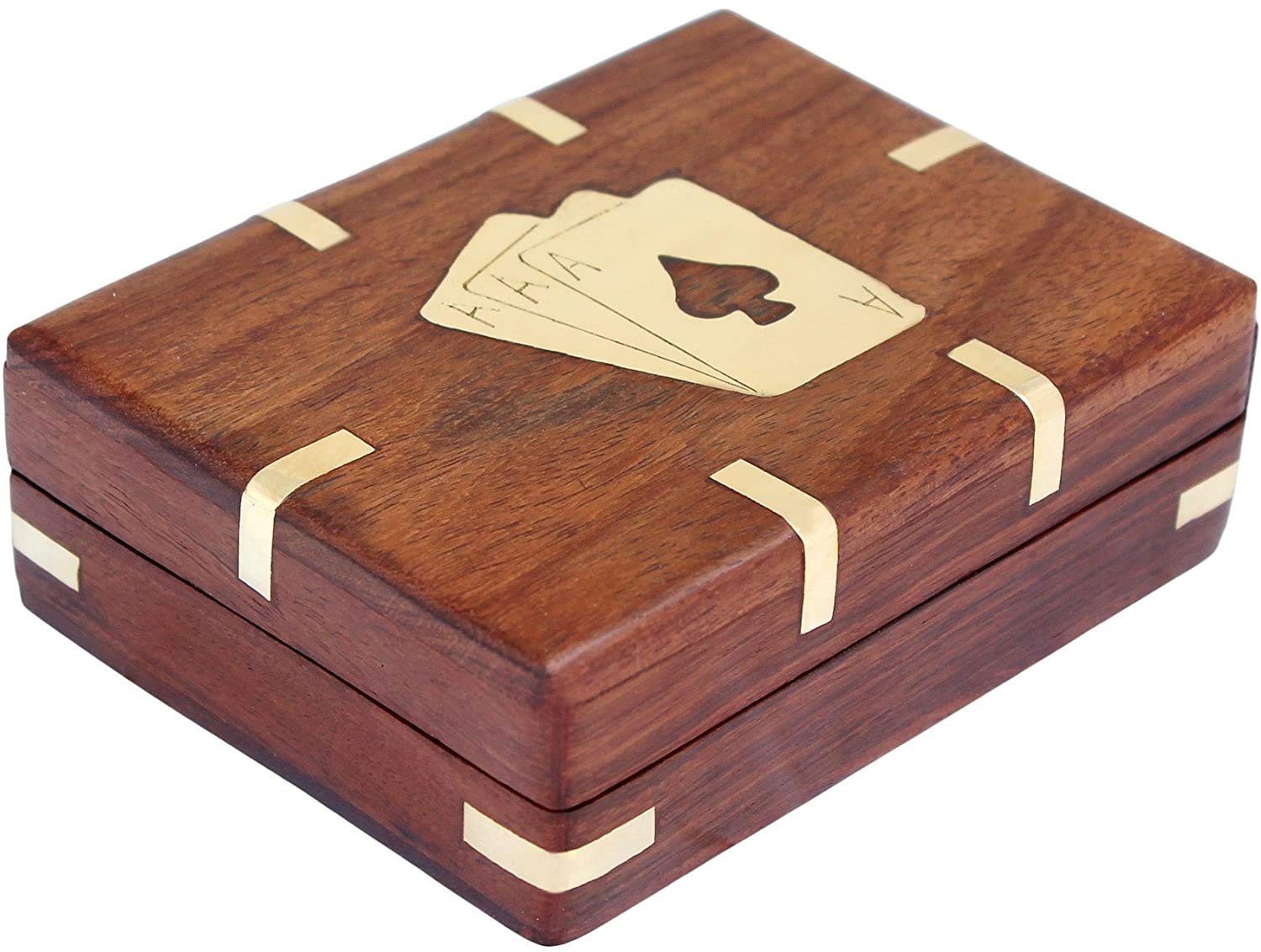 IBLAY Handcrafted Wooden Playing Card Deck Holder Case with Brass Design - Premium Card Storage Box Organizer for Poker, Magic Tricks & Collectible Card Games