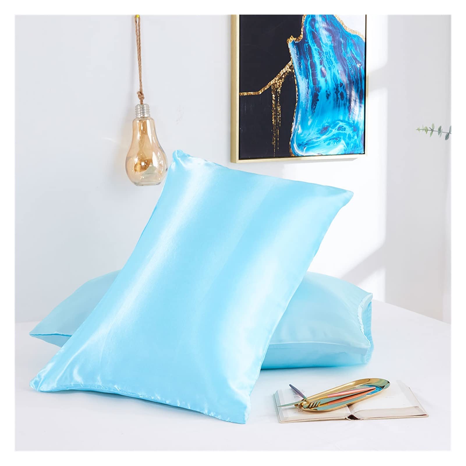 6Pcs Silk Satin Decorative Throw Pillow Covers - 12x12 Inch Square Cushion Covers for Sofa, Couch, Bed & Chair - Soft Sky Blue Pillow Cases - Perfect for Living Room, Bedroom & Home Decor