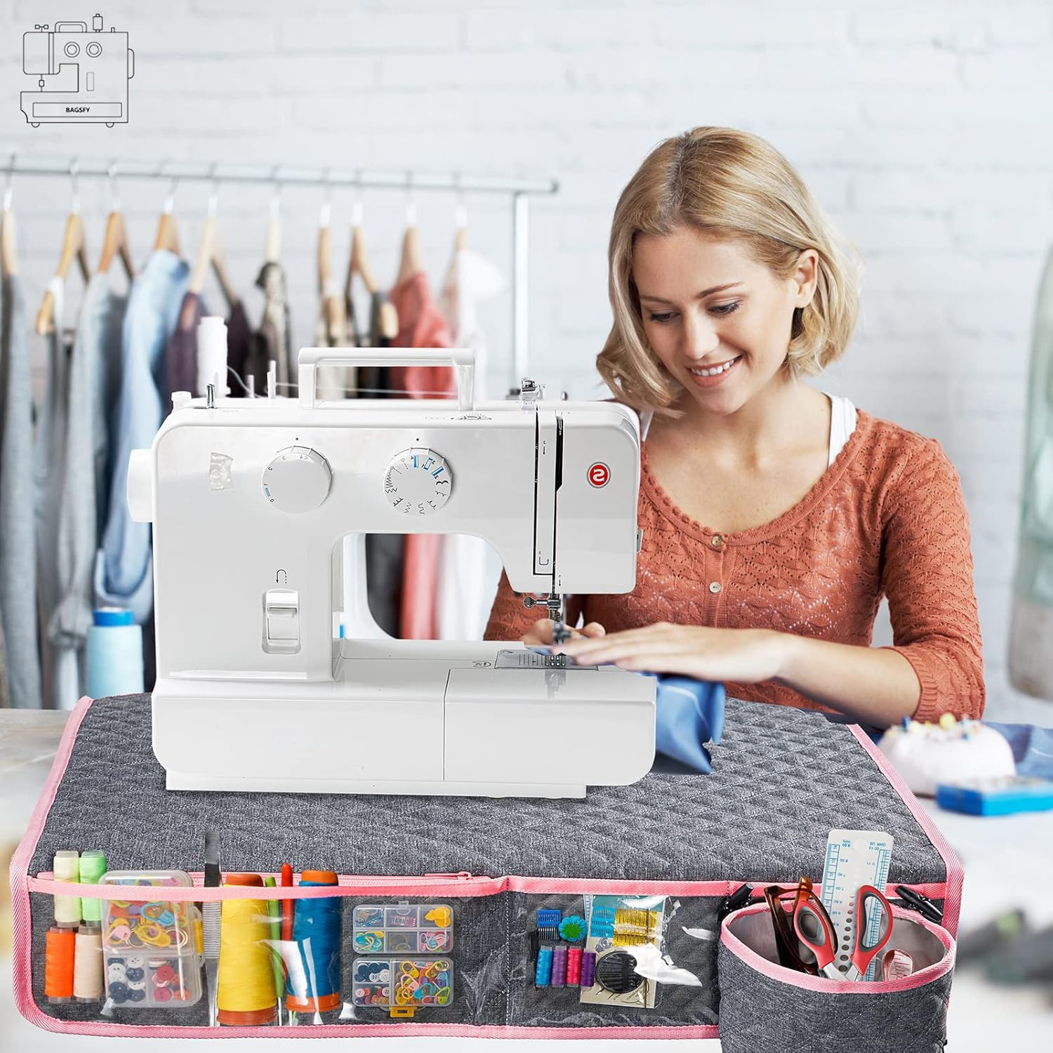 BAGSFY 2 in 1 Sewing Machine Accessories Set - Dust Cover with Pad for Singer, Brother & Most Standard Machines | Perfect for Home Sewing, Quilting & Craft Projects