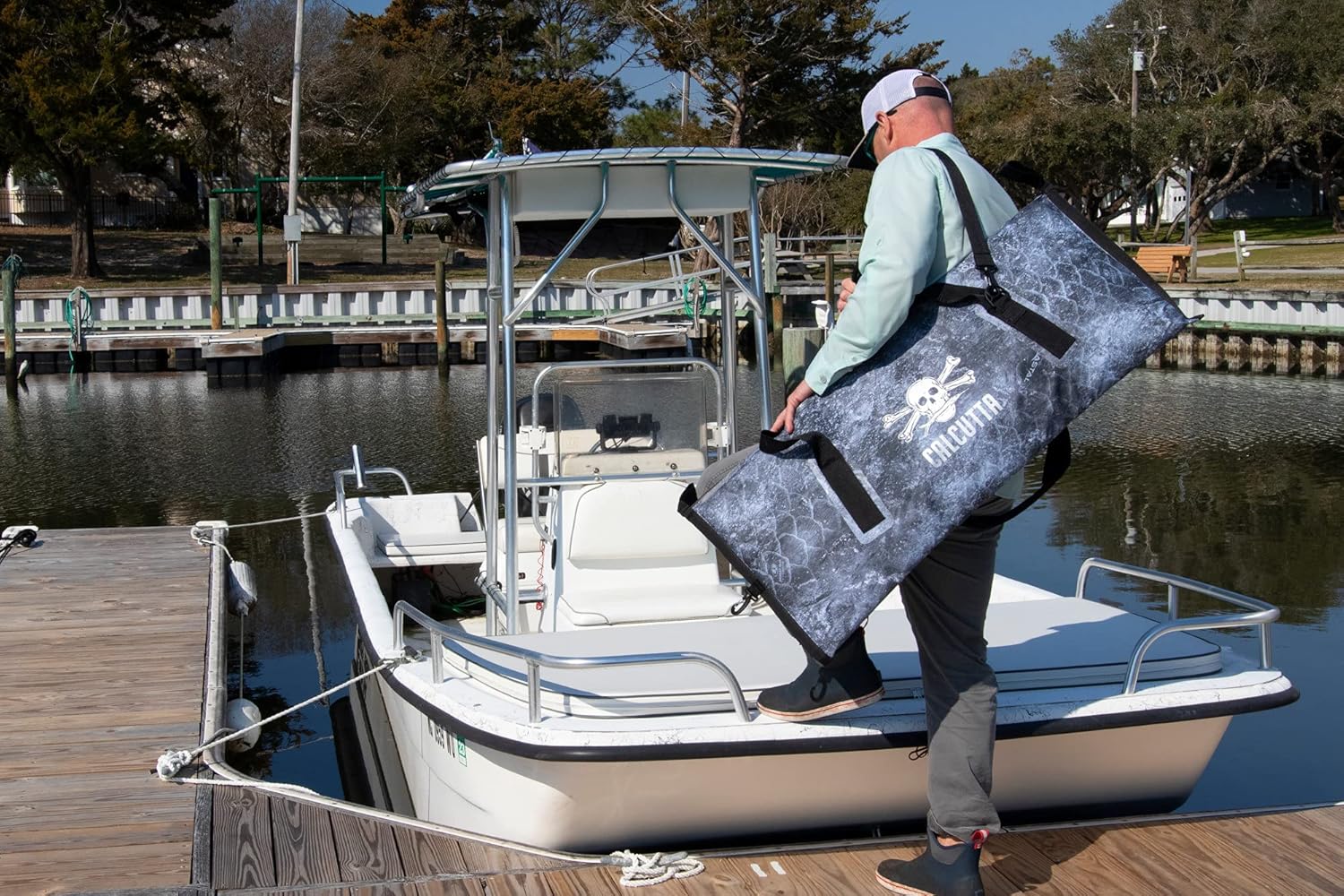 Calcutta Pack Fish Cooler 40x16 Inches - Built-in Ruler & Mossy Oak Cloudbank Camo - Portable Insulated Cooler for Fishing, Camping & Outdoor Adventures