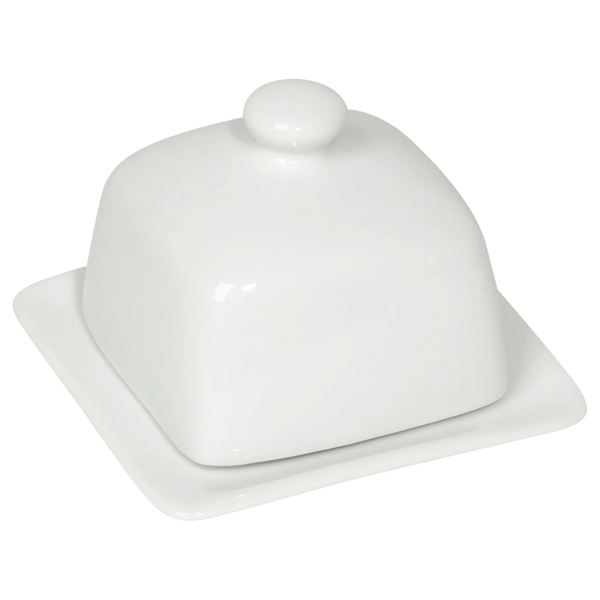 Now Designs Square White Stoneware Butter Dish - Elegant Ceramic Butter Keeper for Kitchen Countertop, Dining Table, and Breakfast Buffet Display