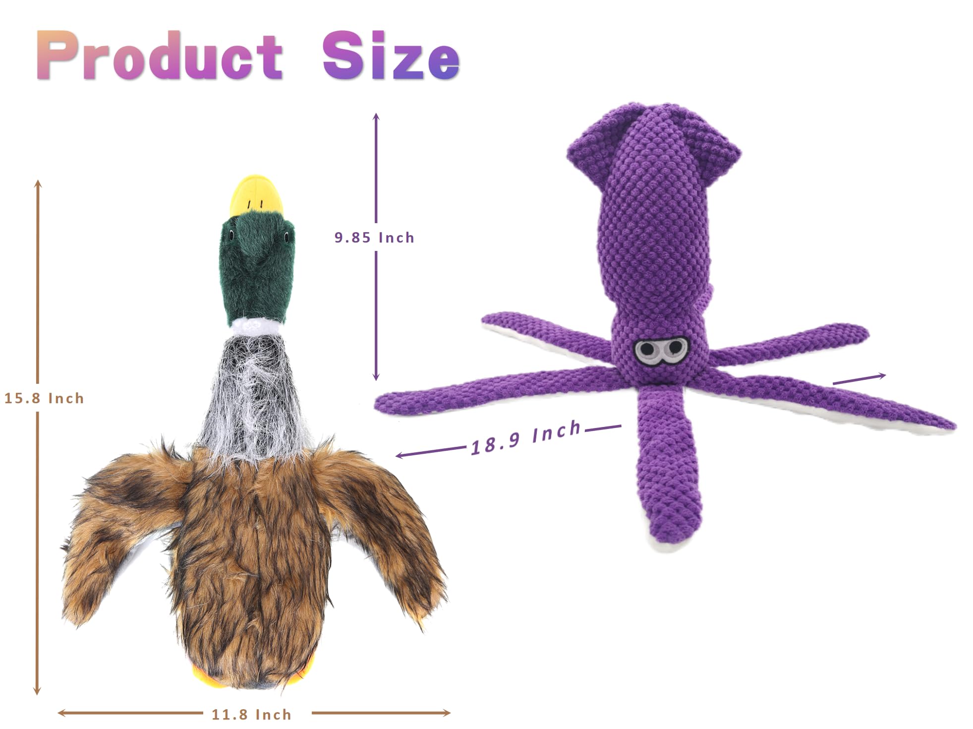 Durable Plush Squeaky Dog Toys - 16 Inch Large Mallard Duck & Octopus (2 Pack) for Chewing, Fetch & Training - Perfect for Medium to Large Dogs