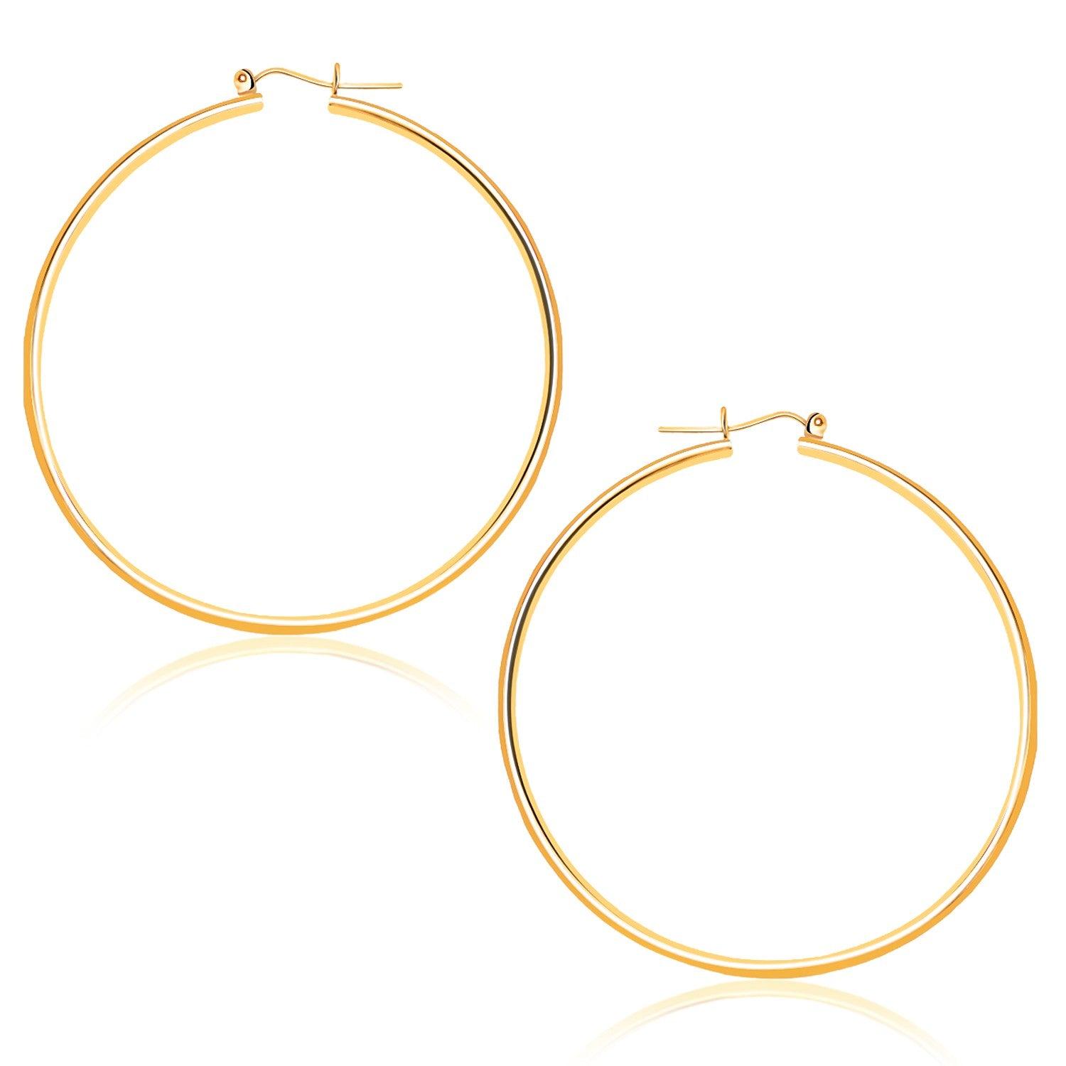 14K Yellow Gold Polished Hoop Earrings - 45mm Round Huggie Earrings for Women, Classic Everyday Jewelry Gift | Perfect for Parties, Weddings & Office Wear