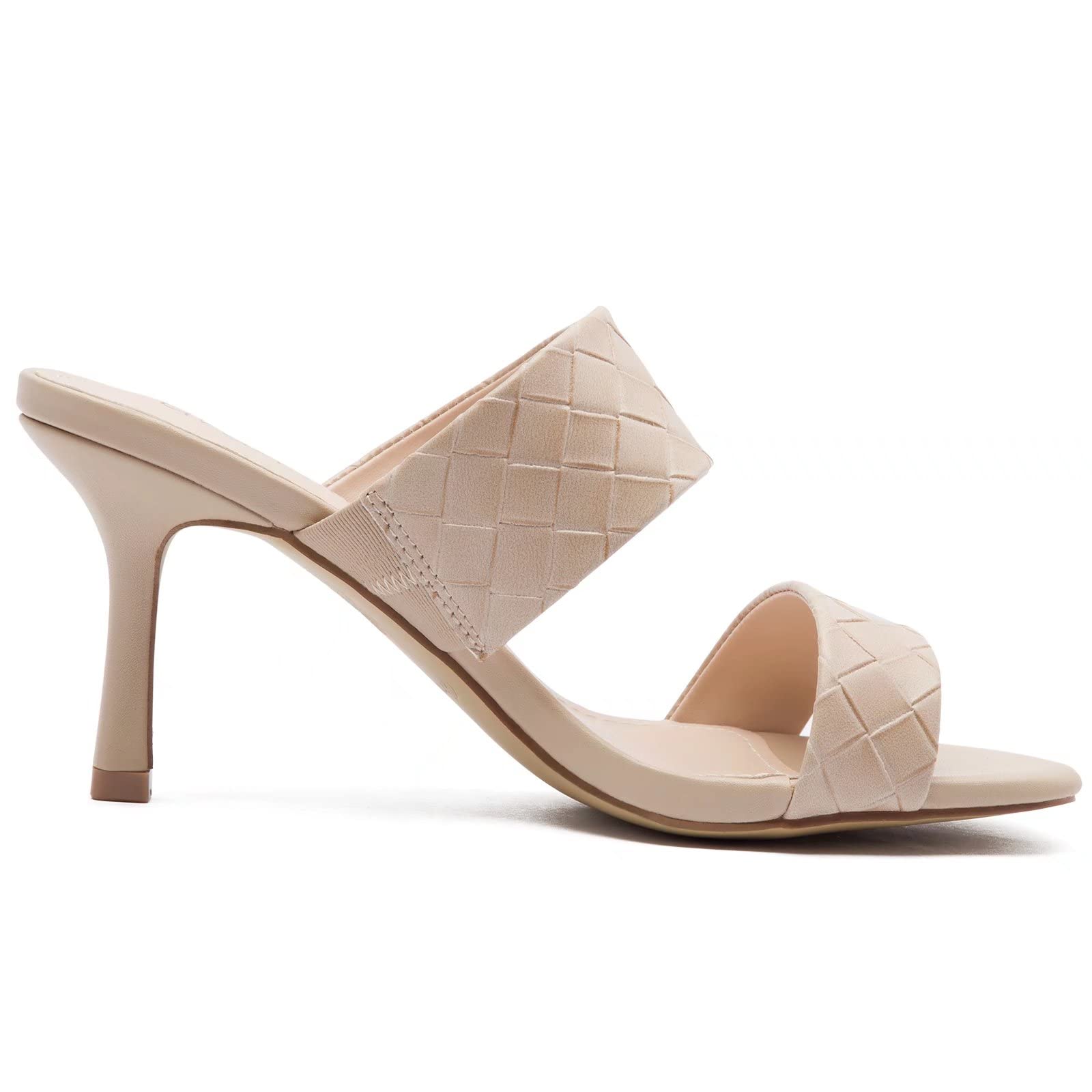 Greatonu Women's Square Open Toe High Heels - Double Braid Strap Slip On Stilettos Sandals with Kitten Heel for Party, Wedding & Evening Occasions