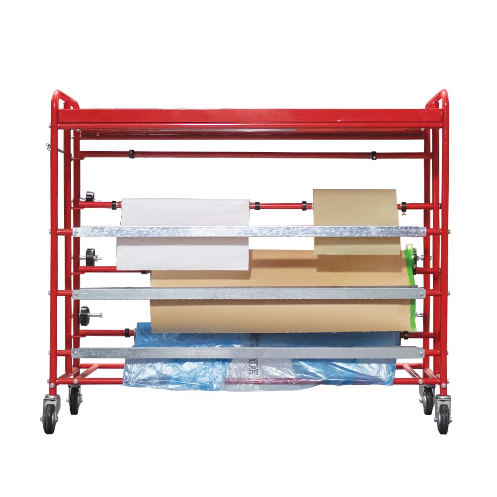 Lauco Masking Machine Prep Station with Top Tray Tool Storage - Professional Paint & Automotive Masking Paper Dispenser for DIY Projects, Home Renovation & Car Detailing