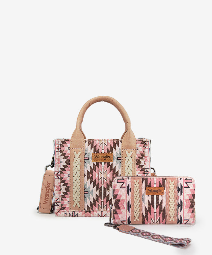 Wrangler Aztec Print Whipstitch Canvas Tote Bag Set - Stylish & Durable Handbag for Women, Perfect for Shopping, Beach & Everyday Use