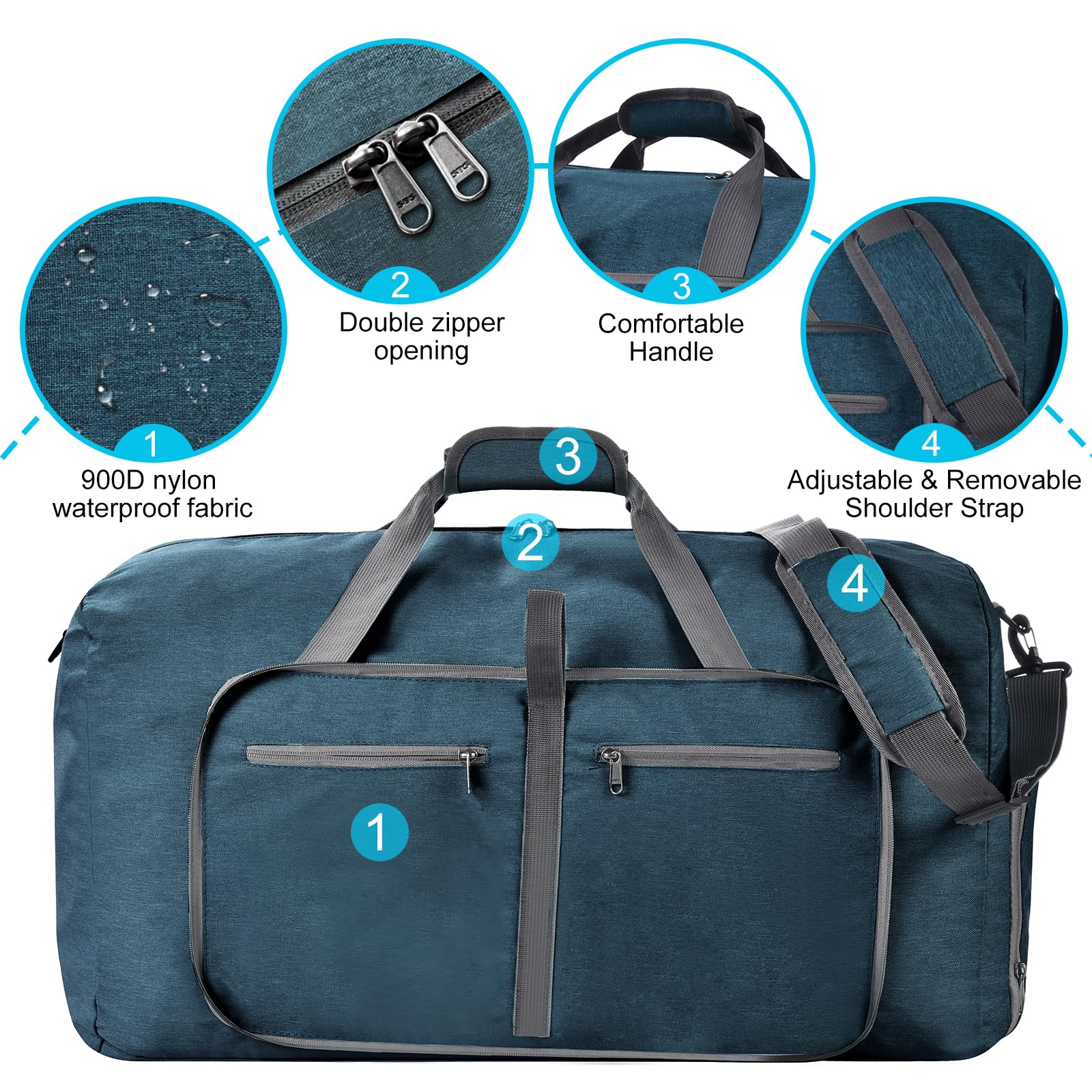 Felipe Varela Duffle Bag with Shoes Compartment & Adjustable Strap - Foldable Waterproof Travel Duffel Bag for Men & Women - Perfect for Gym, Sports, Weekend Trips & Air Travel