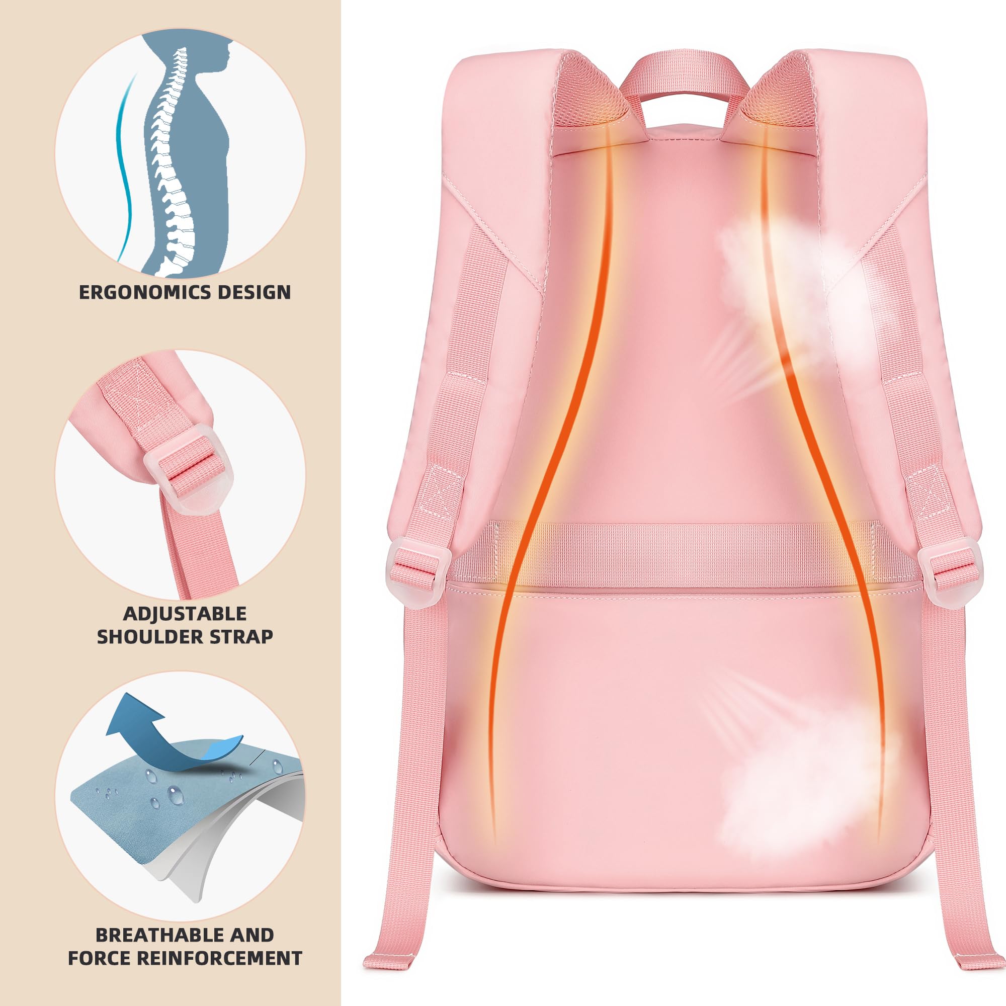**Stylish Pink Backpack for Girls & Women - 15.6 Inch Laptop School Bag, Large Bookbag for Teen Students, College, Kindergarten & Elementary - Perfect for Travel, Casual Use & Daily Commute**