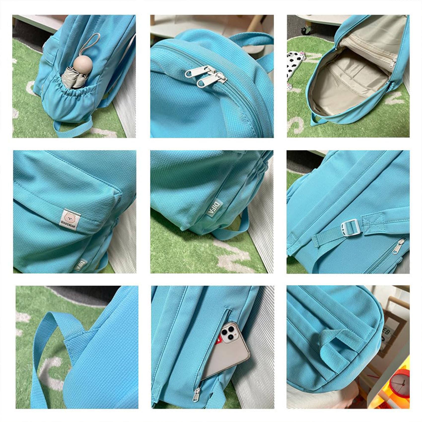 Cute Aesthetic Bear Backpack - Kawaii Simple Solid Color Laptop Bag with Bear Pendant for Women & Teens | School, College, Travel & Work Commute Accessories