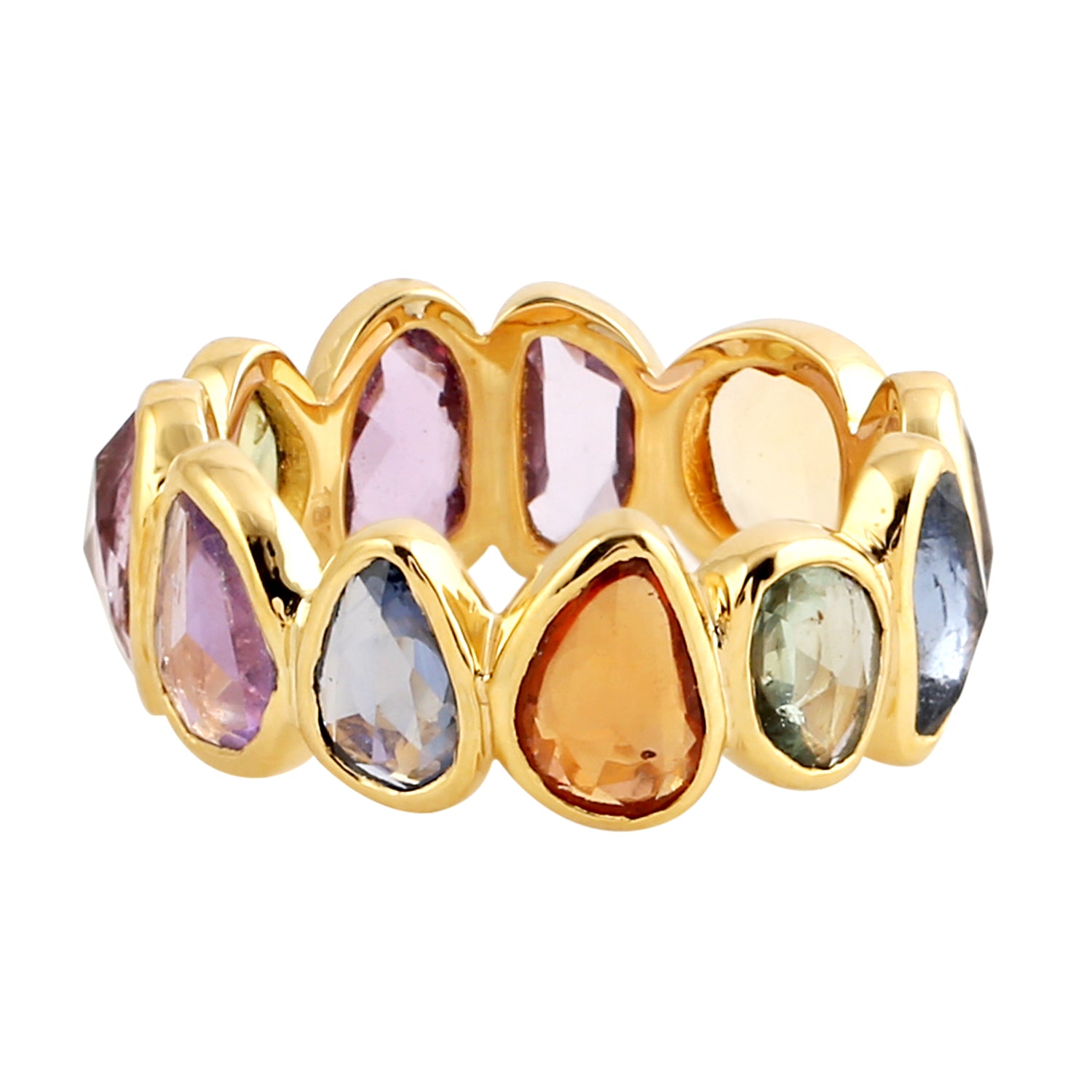 18K Yellow Gold Bezel Set Multicolor Sapphire Gemstone Ring for Women - Elegant Jewelry Gift for Anniversary, Engagement & Special Occasions