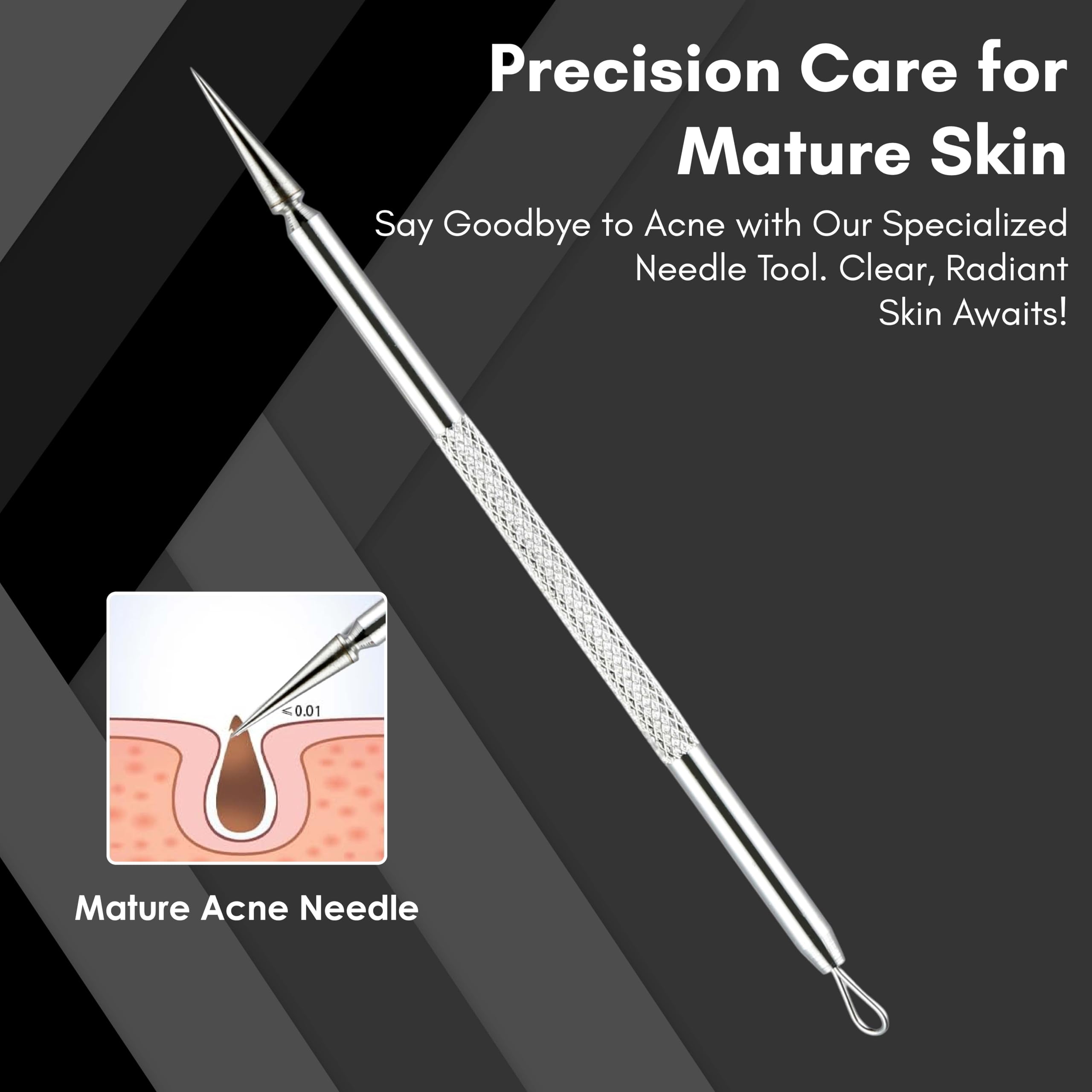 Professional Stainless Steel Blackhead Remover Kit for Men & Women - 5-Piece Acne Extraction Tools with Anti-Slip Handle & Storage Case - Facial & Back Blackhead Removal for Clear Skin - Perfect for Home Spa & Skincare Routine