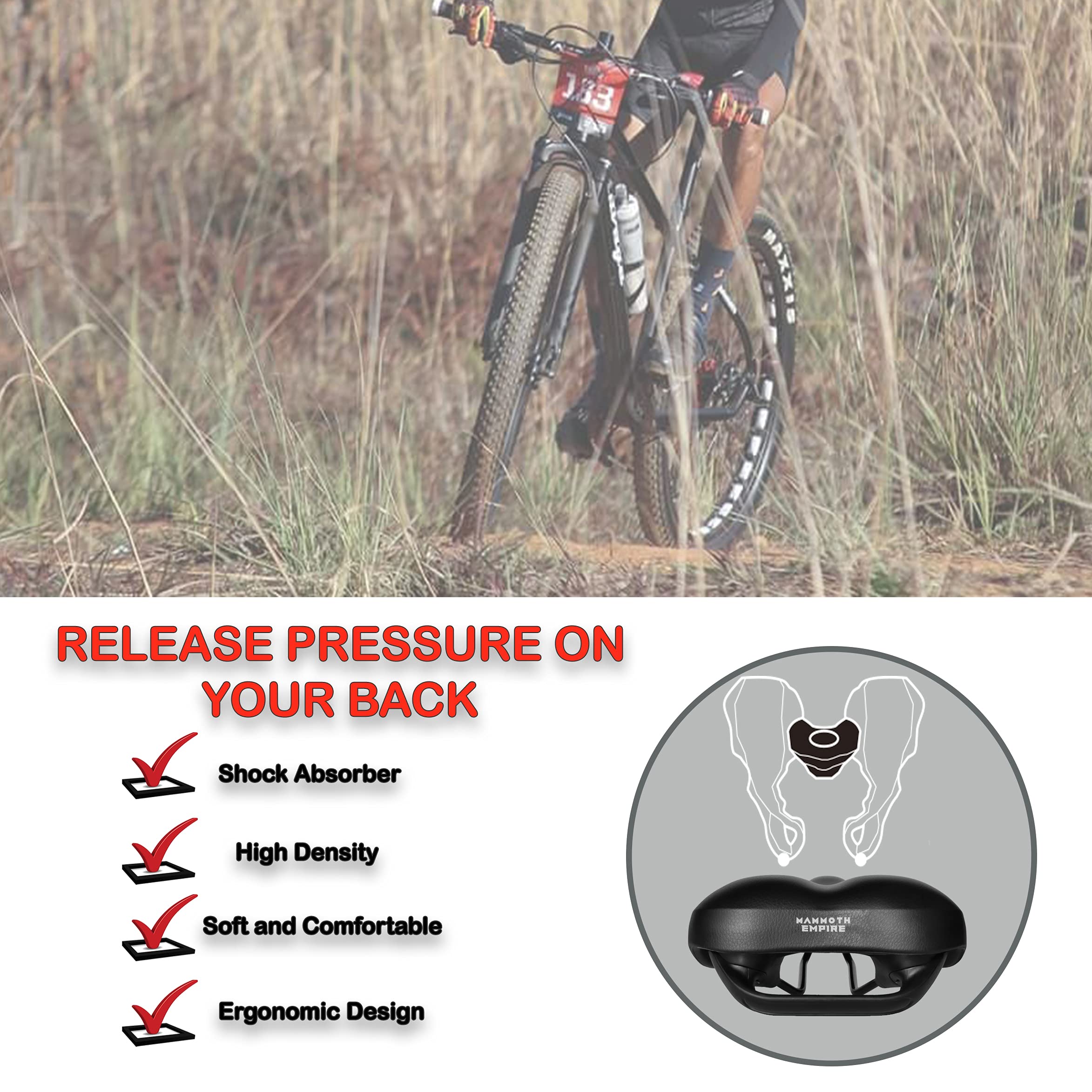 Comfortable Wide Bike Seat for Women & Men - Padded Mountain & Road Bike Saddle - Perfect for MTB, Cycling, Commuting & Long Rides