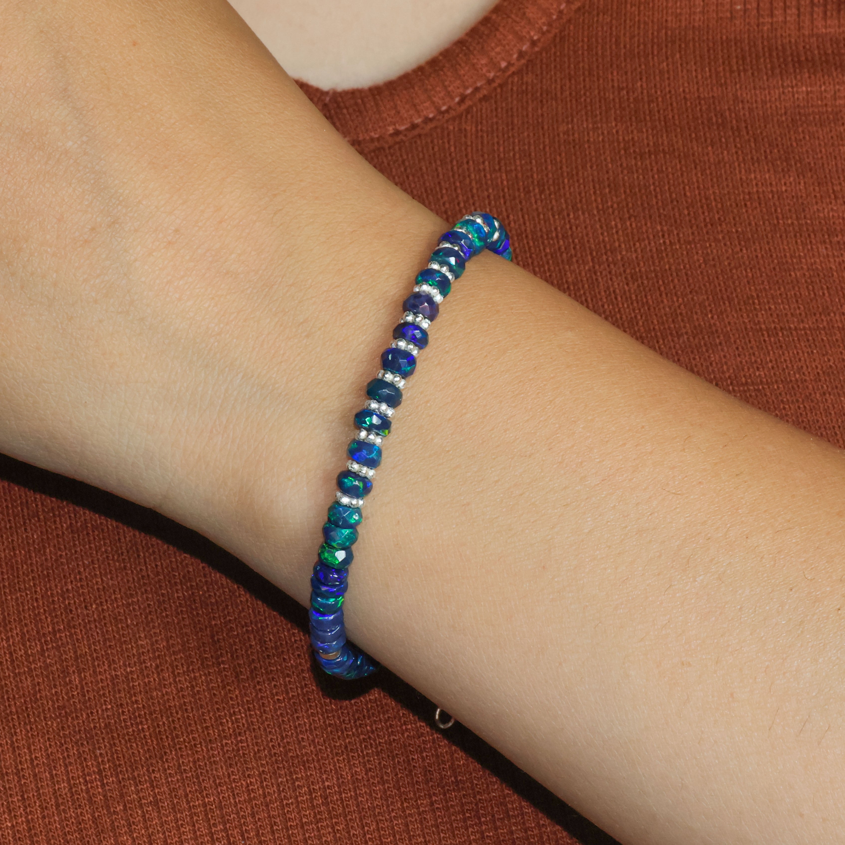 Natural Black Opal Beaded Handmade Bracelet - Faceted Gemstone Separator for Women | Boho Chic Jewelry Gift for Birthday, Anniversary & Special Occasions