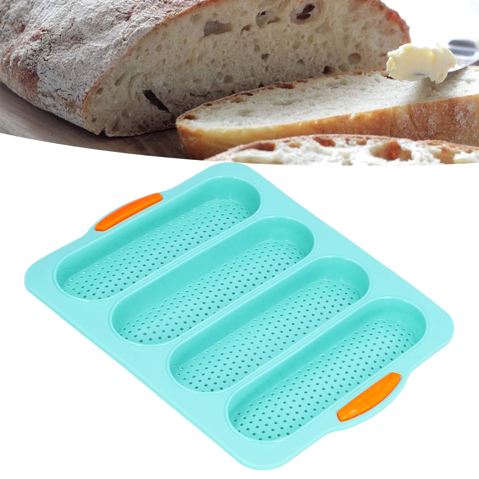 Non-Stick 4 Hole Silicone Bread Loaf Pan - Perfect for Baking French Baguettes, Hot Dog Buns & Homemade Bread (Green) | Ideal for Home Bakers, Kitchen Baking & Party Food Preparation