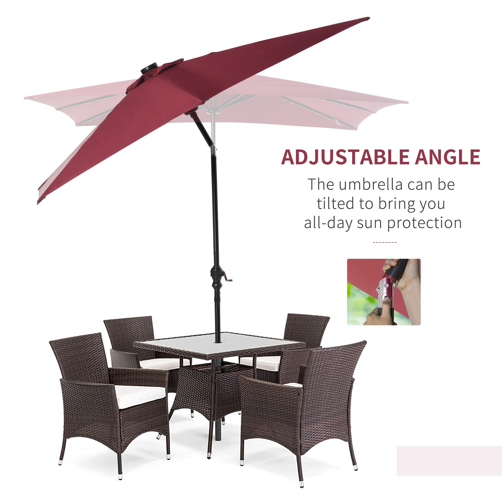 Outsunny 9' x 7' Solar LED Patio Umbrella with Tilt & Crank - Waterproof Outdoor Market Umbrella for Garden, Deck, Backyard, Pool & Beach - Perfect for Dining, Lounging and Outdoor Entertaining
