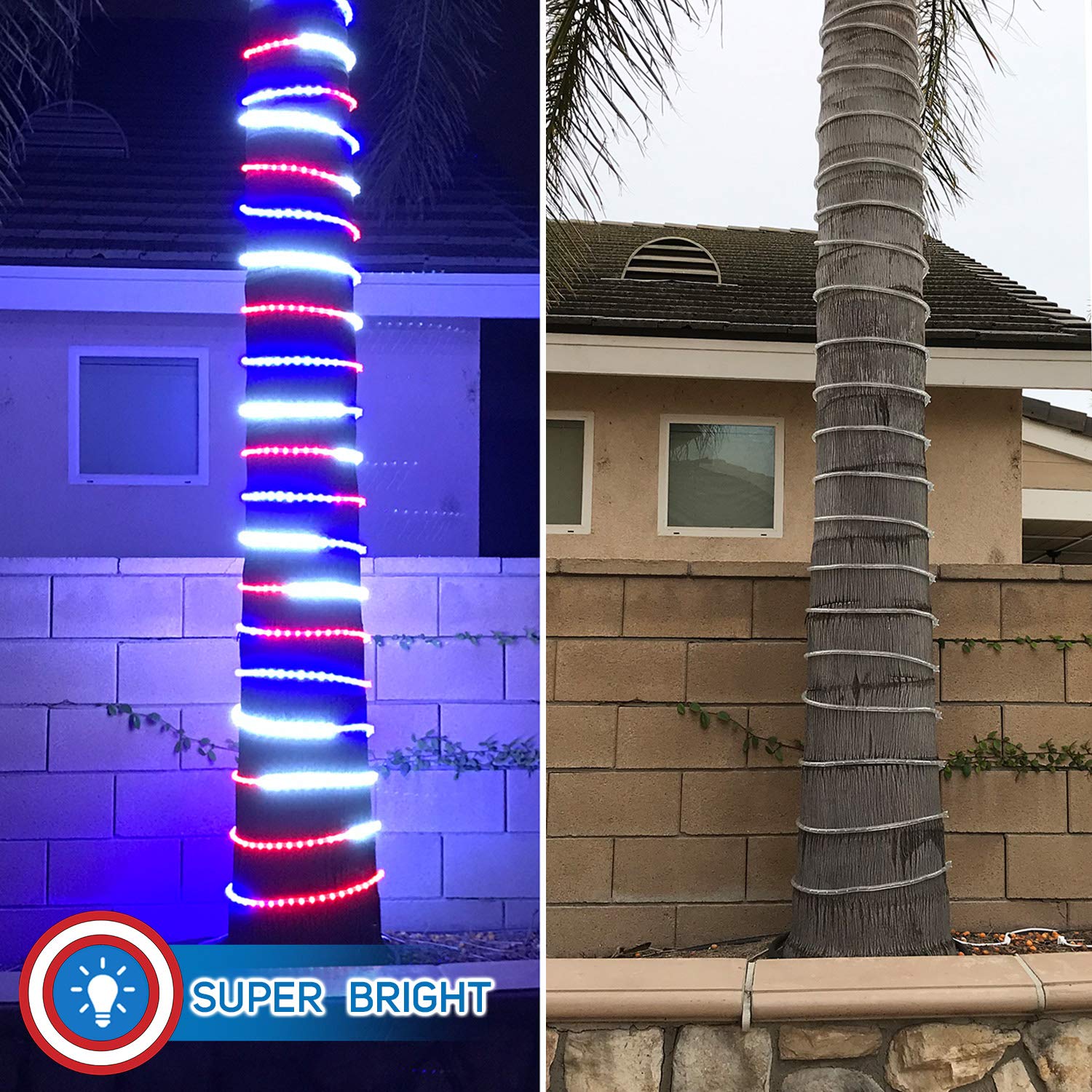 Russell Decor 80ft/864 LED Rope Lights - Red White Blue Patriotic Outdoor String Lights for 4th of July, Memorial Day, Christmas Party Decorations - Waterproof Connectable Rope Lights for Trees, Patio, Deck, Garden & Holiday Celebrations