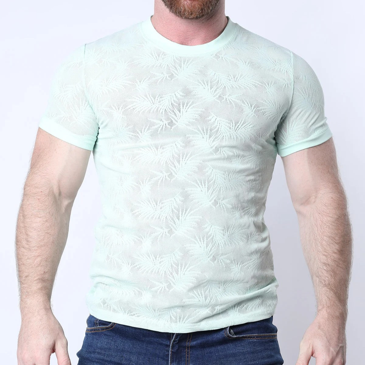Timoteo Amalfi Light Green Mesh T-Shirt for Men - Breathable Summer Casual Tee for Outdoor Activities and Beach Wear
