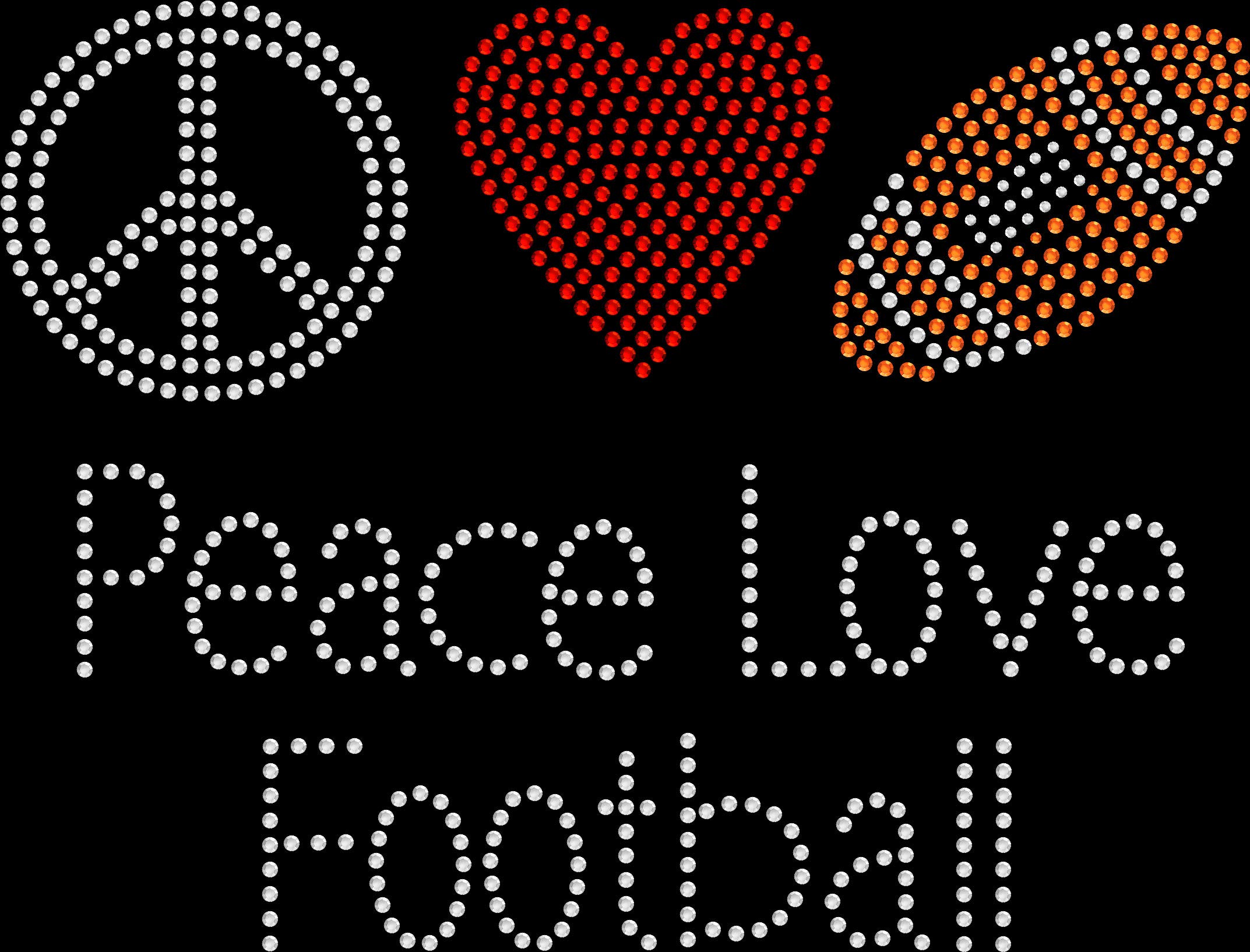 DIY Rhinestone Iron On Transfer - Peace Love Heart Football Design for T-Shirts, Hoodies & Bags | Sparkle Bling Customization for Sports Fans & Craft Lovers