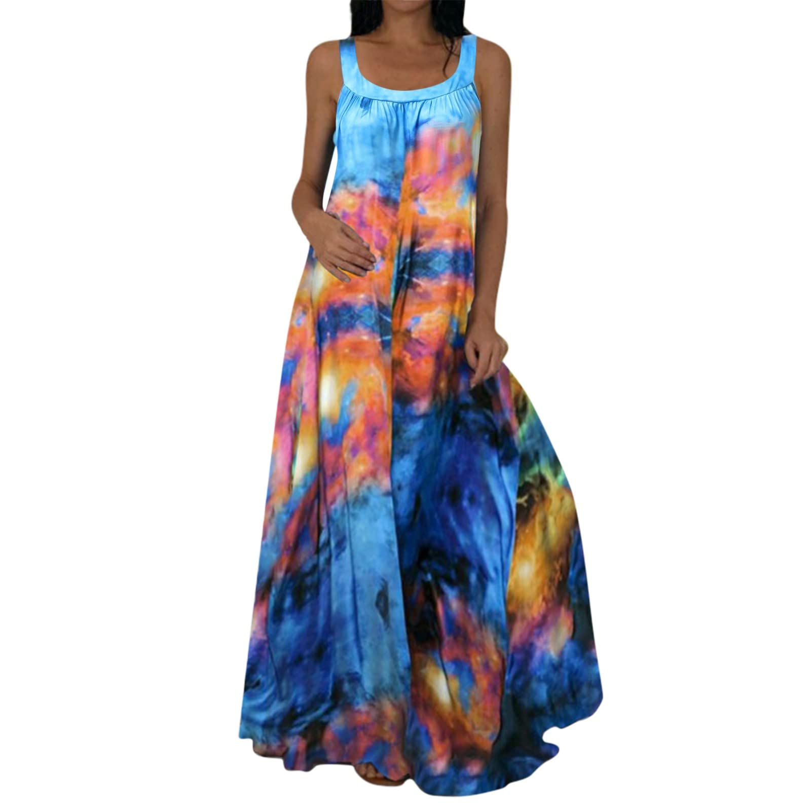Sexy Women's Summer Masquerade Party Dress - Sleeveless Round Neck Long Maxi Dress with Ruffle Details | Perfect for Costume Parties, Evening Events & Special Occasions