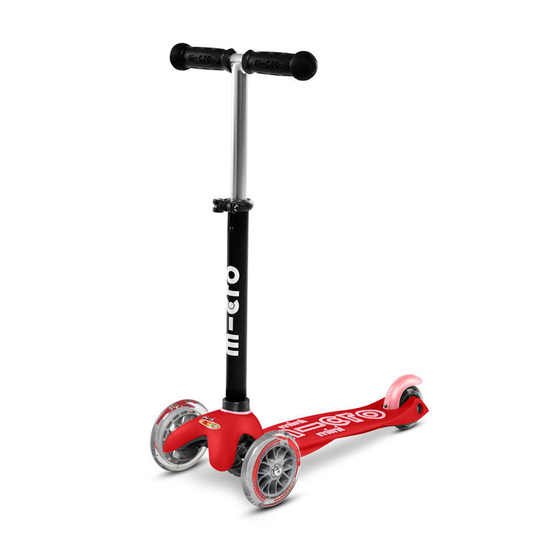 Micro Mini 2Go Deluxe Plus 3 Wheel Scooter for Kids - Lightweight Foldable Kick Scooter with Adjustable Handlebar, Red - Perfect for Commuting, School, and Outdoor Play