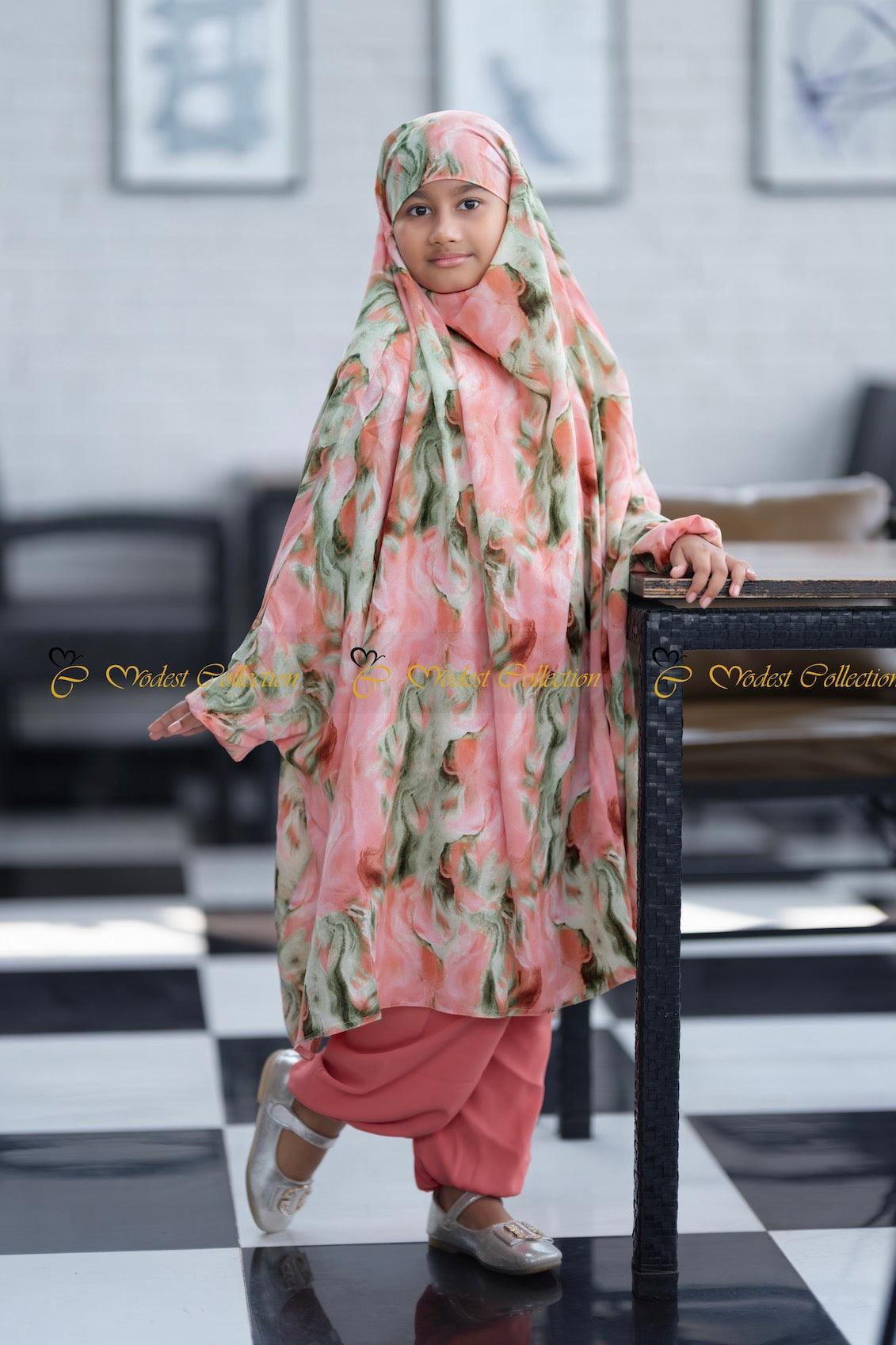 Bareerah Marble Peach Jilbab - Modest Muslim Prayer Scarf for Women, Perfect for Daily Wear, Prayer, and Special Occasions