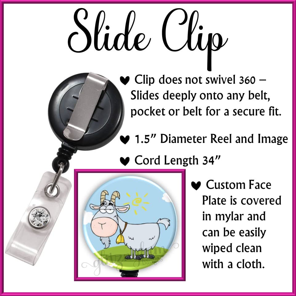 Funny Goat Retractable ID Badge Holder Reel - Office Badge Clip with Lanyard for Nurses, Teachers, Security & Work (Model GG2034) | Perfect for Hospitals, Schools & Corporate Events