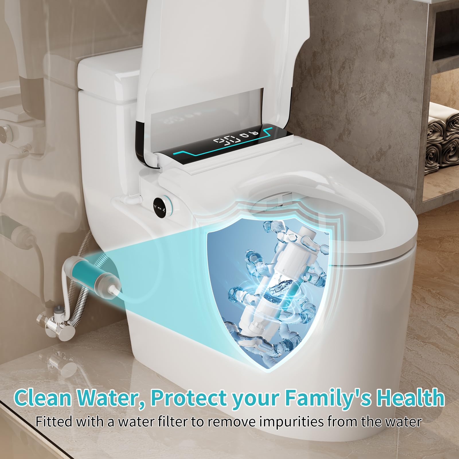 Premium Smart Bidet Toilet Seat with Auto Open/Close Lid - Heated Seat, Thermostatic Warm Water & Air Dryer - Dual Nozzle Wash (Front/Rear) - Adjustable Water Pressure & Temperature - Wireless Remote & Night Light - Perfect for Modern Bathrooms & Elderly Care