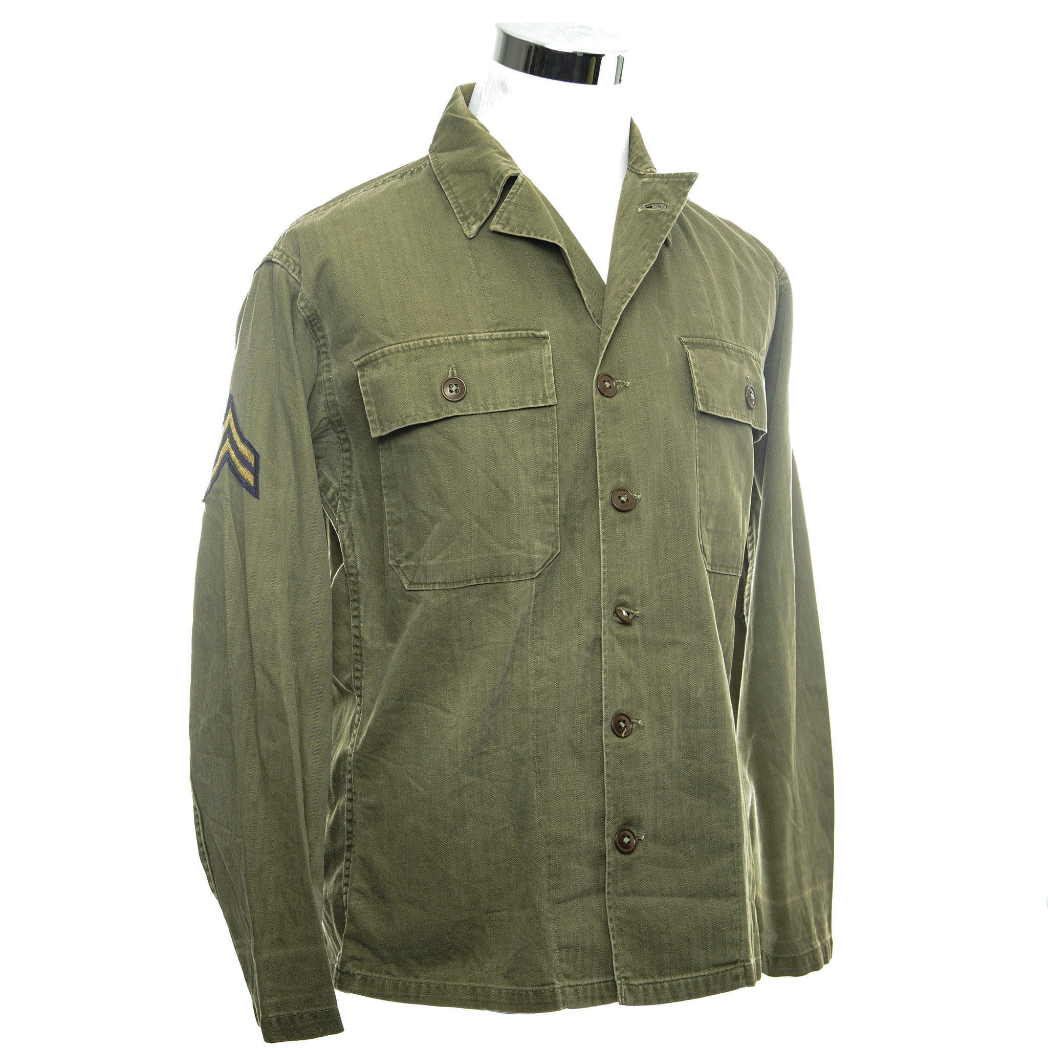 Vintage US Army Utility Shirt 1940s WWII Corporal Patches - Authentic Military Uniform for Collectors & Reenactments